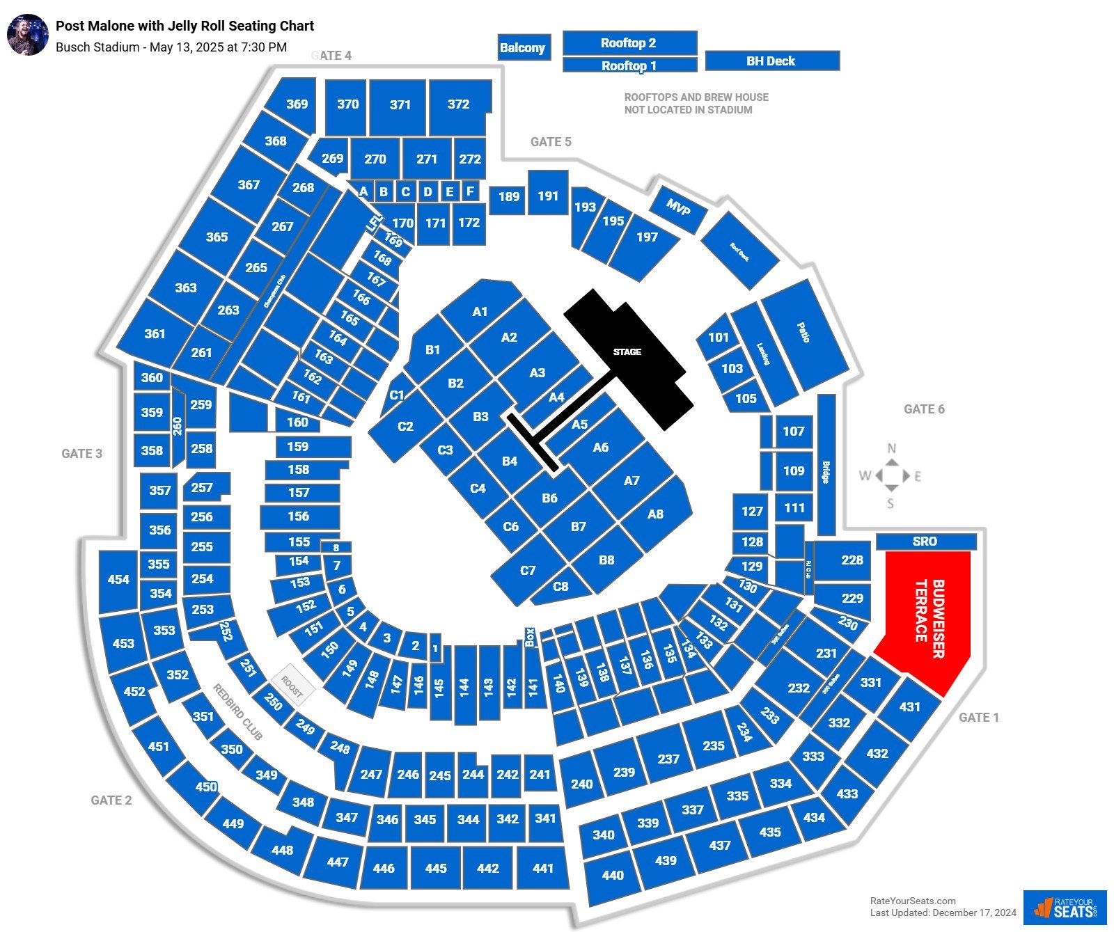Post Malone with Jelly Roll seating chart Busch Stadium