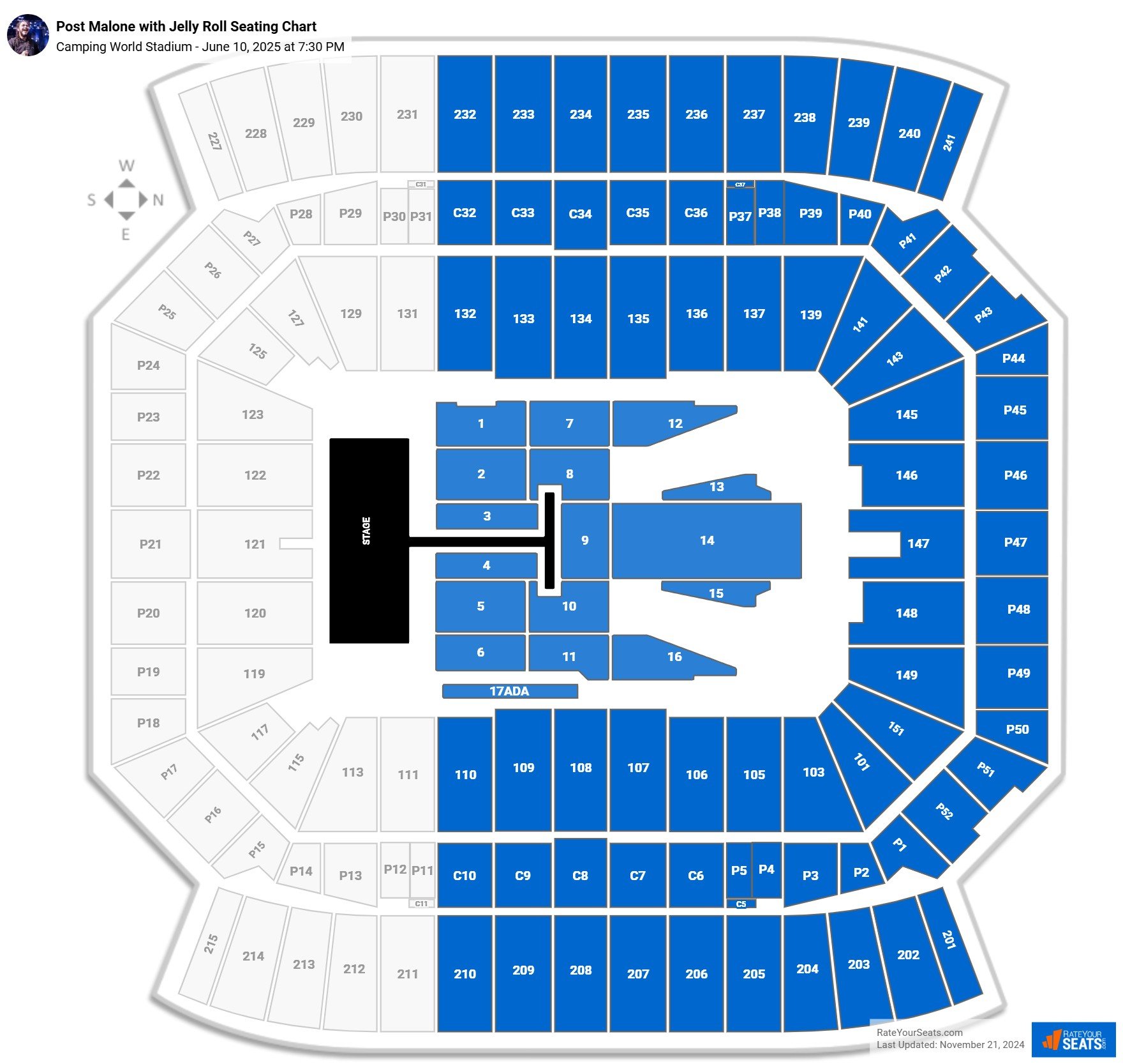 Post Malone with Jelly Roll seating chart Camping World Stadium