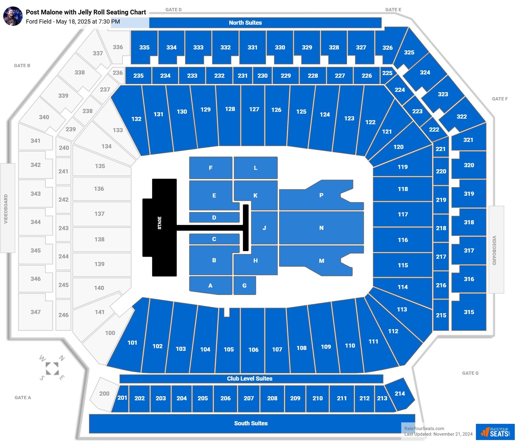 Post Malone with Jelly Roll seating chart Ford Field