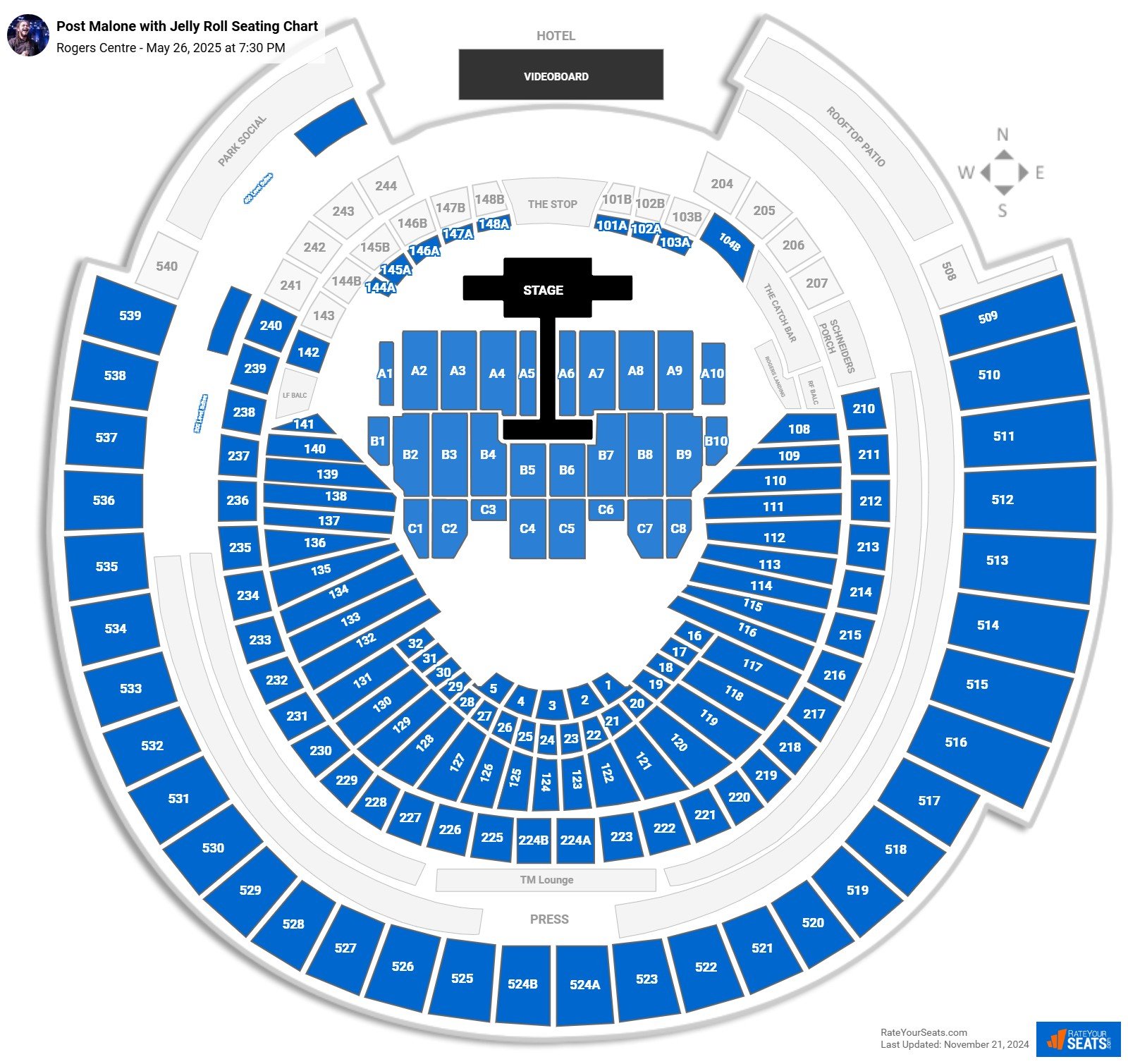 Post Malone with Jelly Roll seating chart Rogers Centre