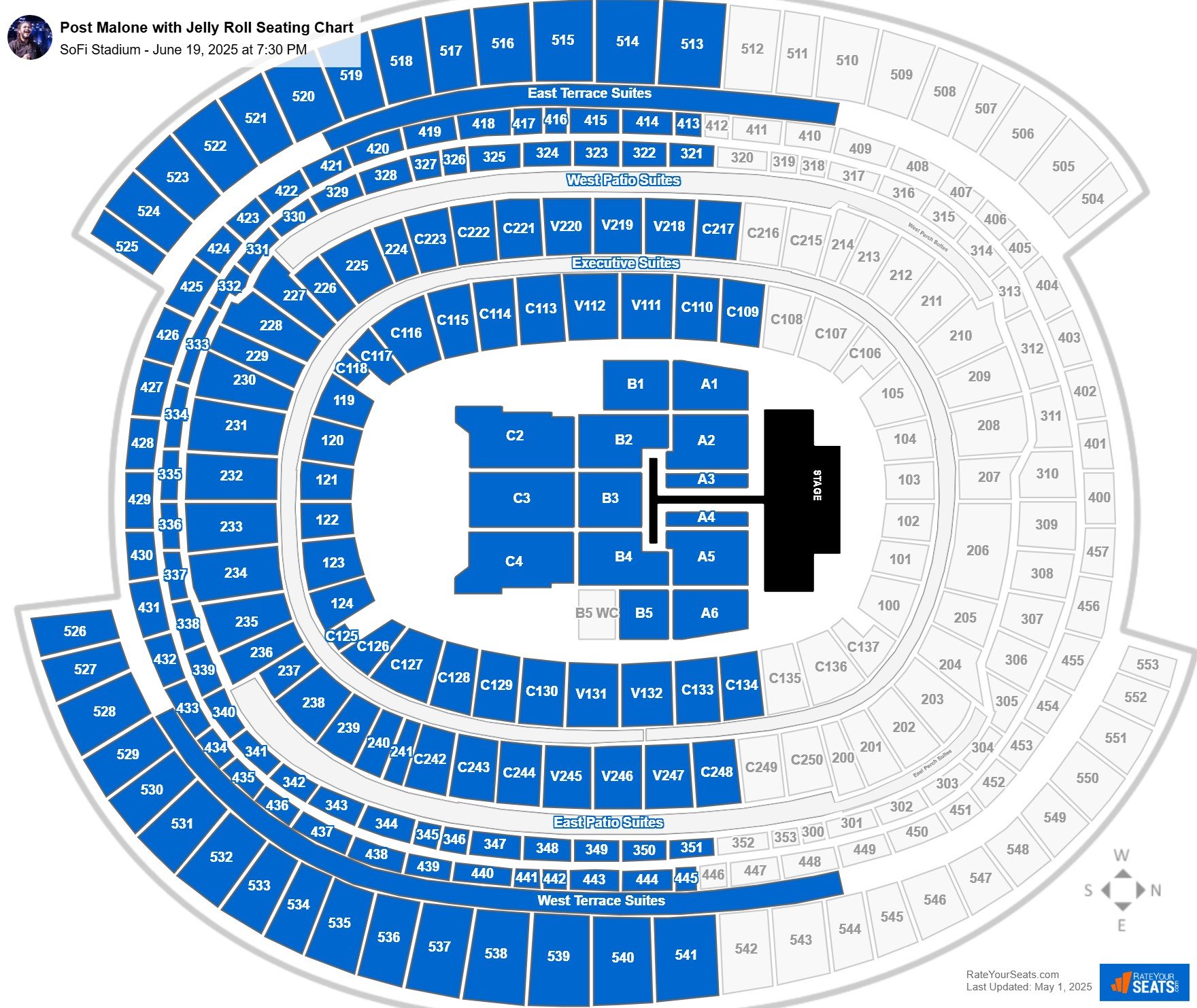Post Malone with Jelly Roll seating chart SoFi Stadium