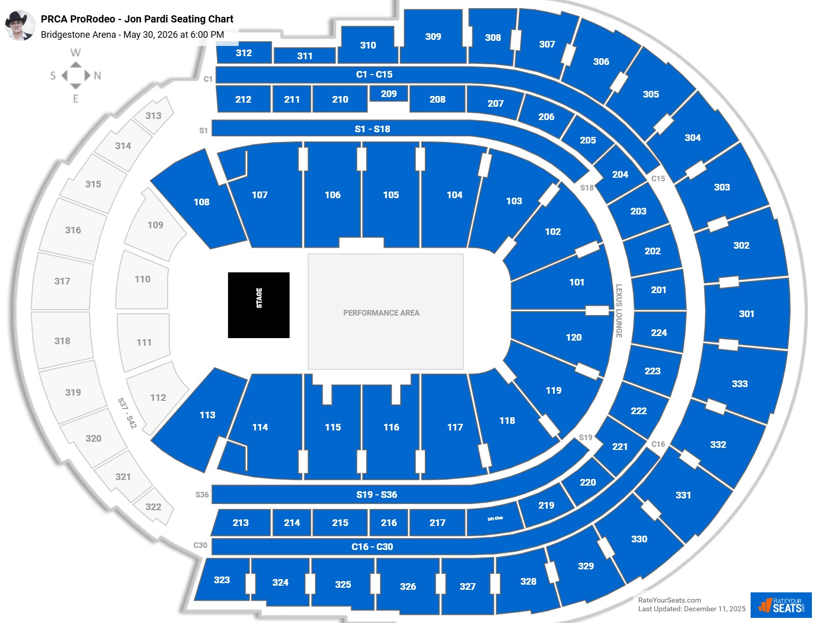 PRCA ProRodeo - Jon Pardi seating chart Bridgestone Arena