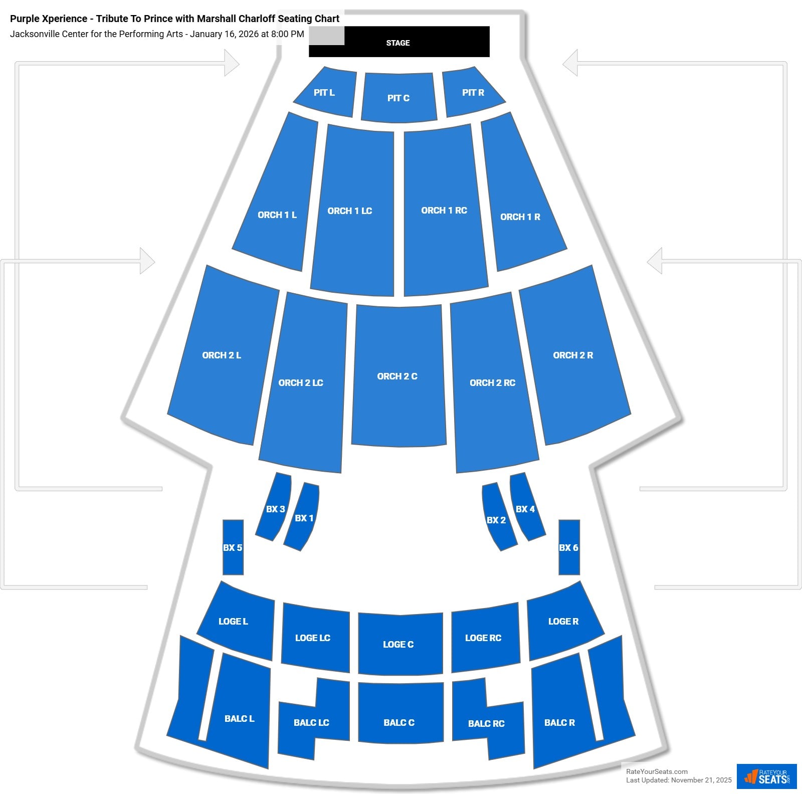 Purple Xperience - Tribute To Prince with Marshall Charloff seating chart Jacksonville Center for the Performing Arts (Moran)