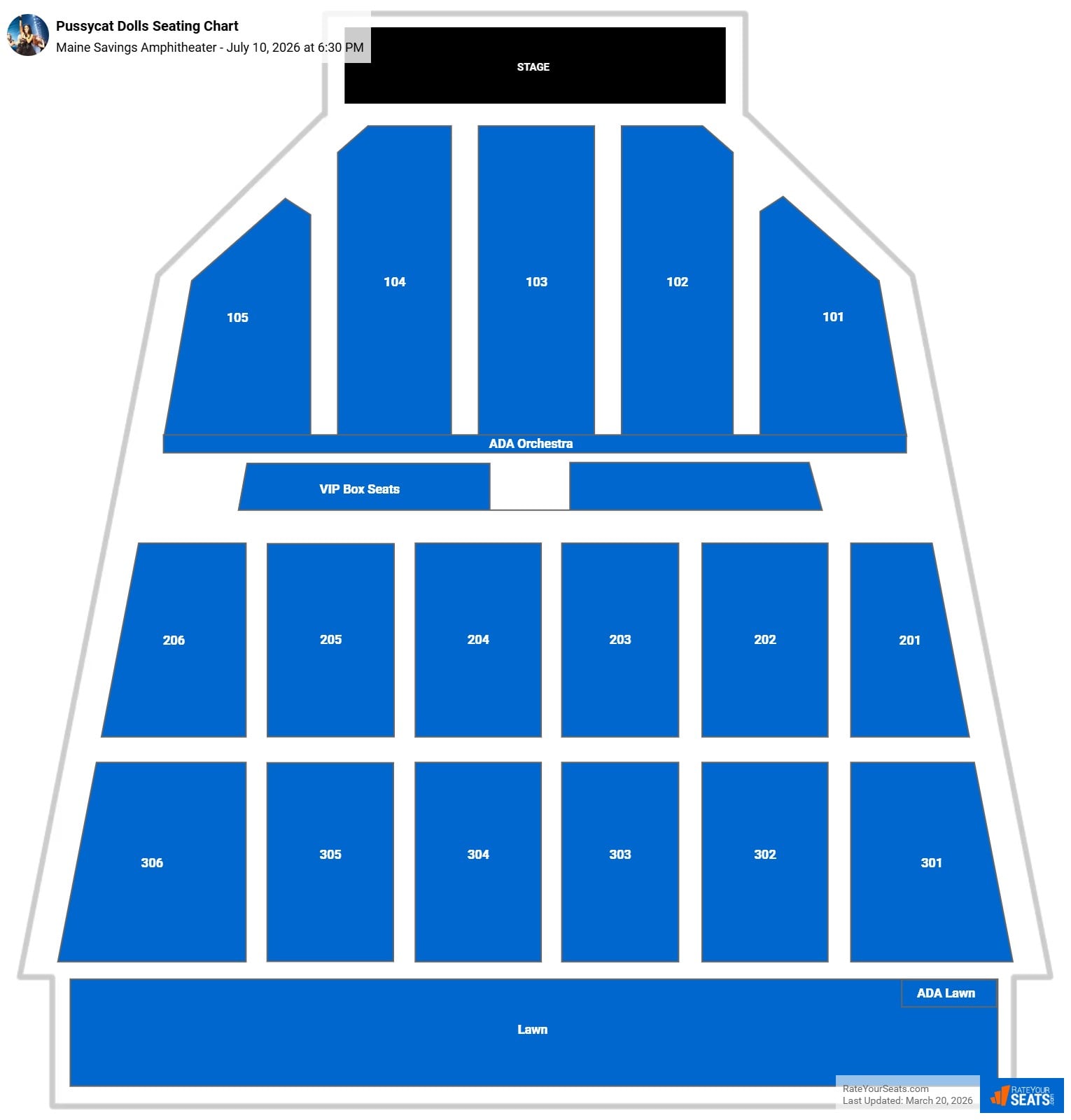 Pussycat Dolls seating chart Maine Savings Amphitheater