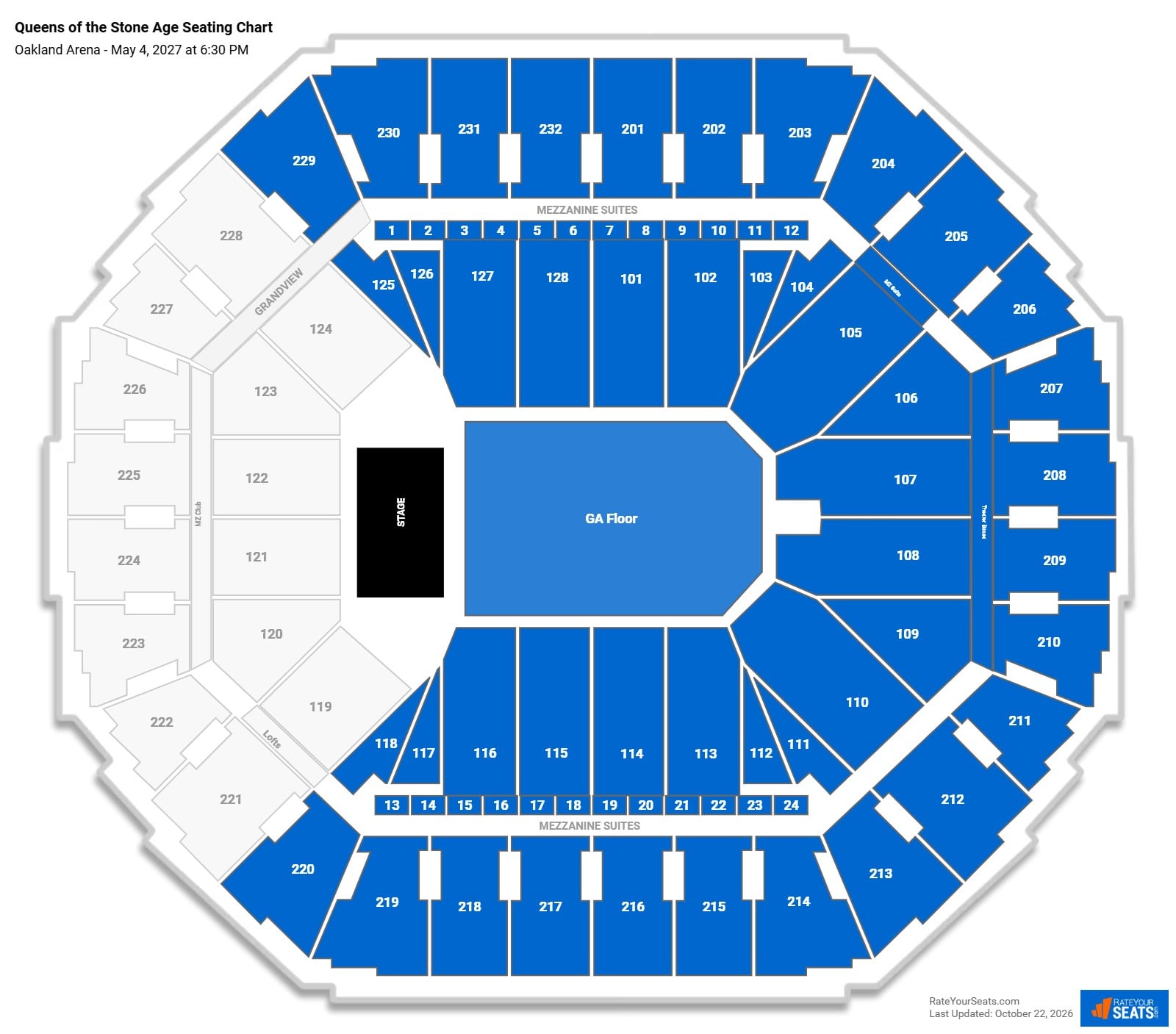 Queens of the Stone Age Seating Chart at Oakland Arena