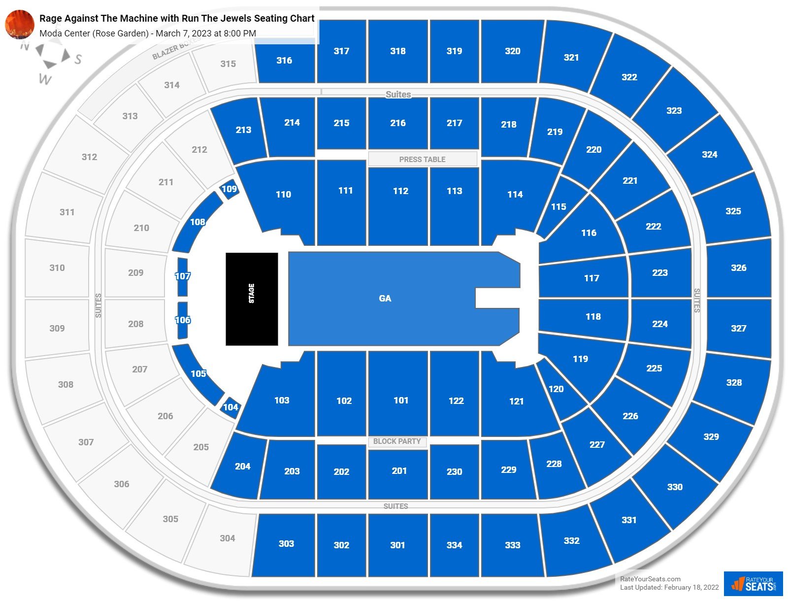 Rage Against The Machine with Run The Jewels seating chart Moda Center (Rose Garden)