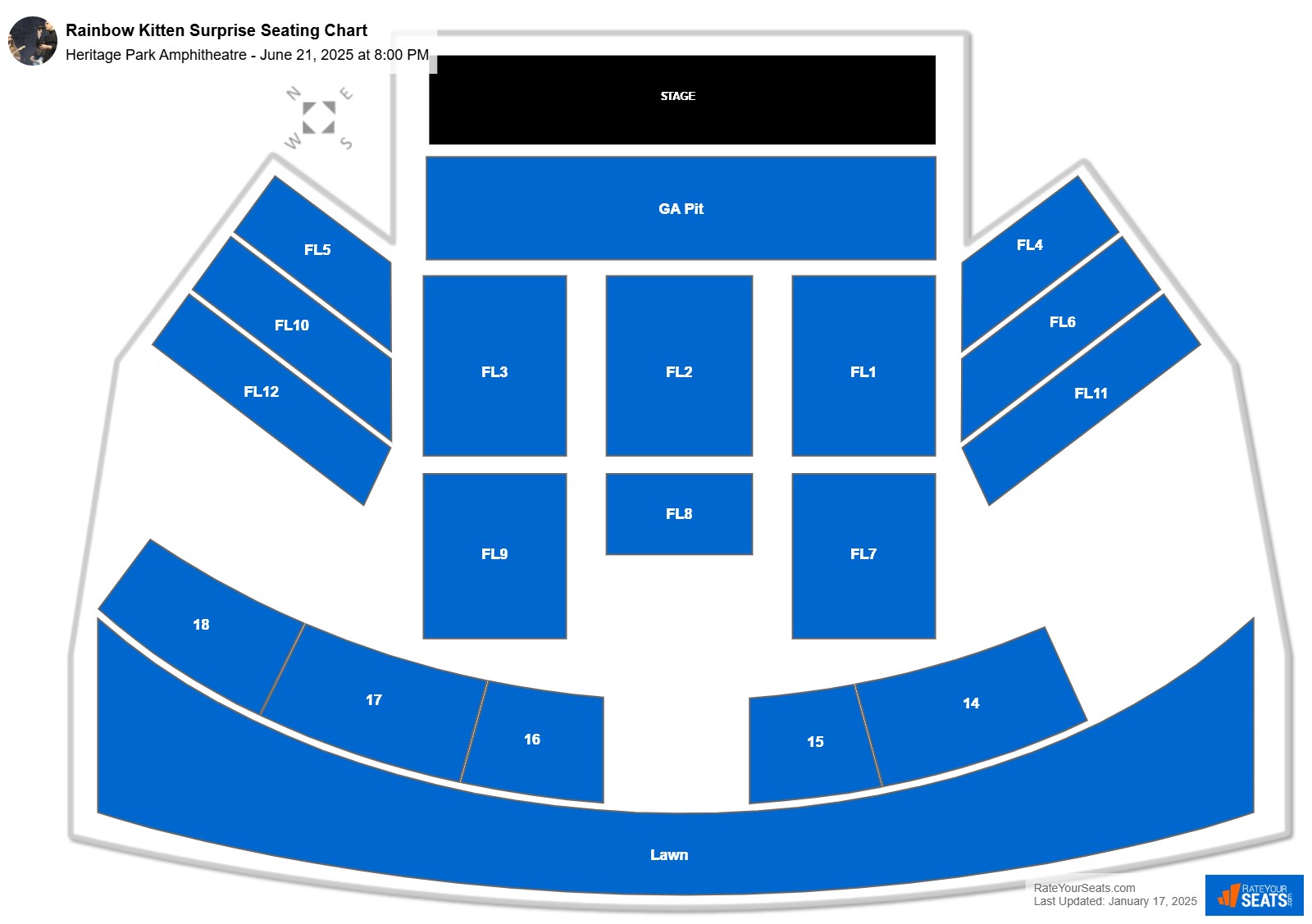 Rainbow Kitten Surprise seating chart Heritage Park Amphitheatre