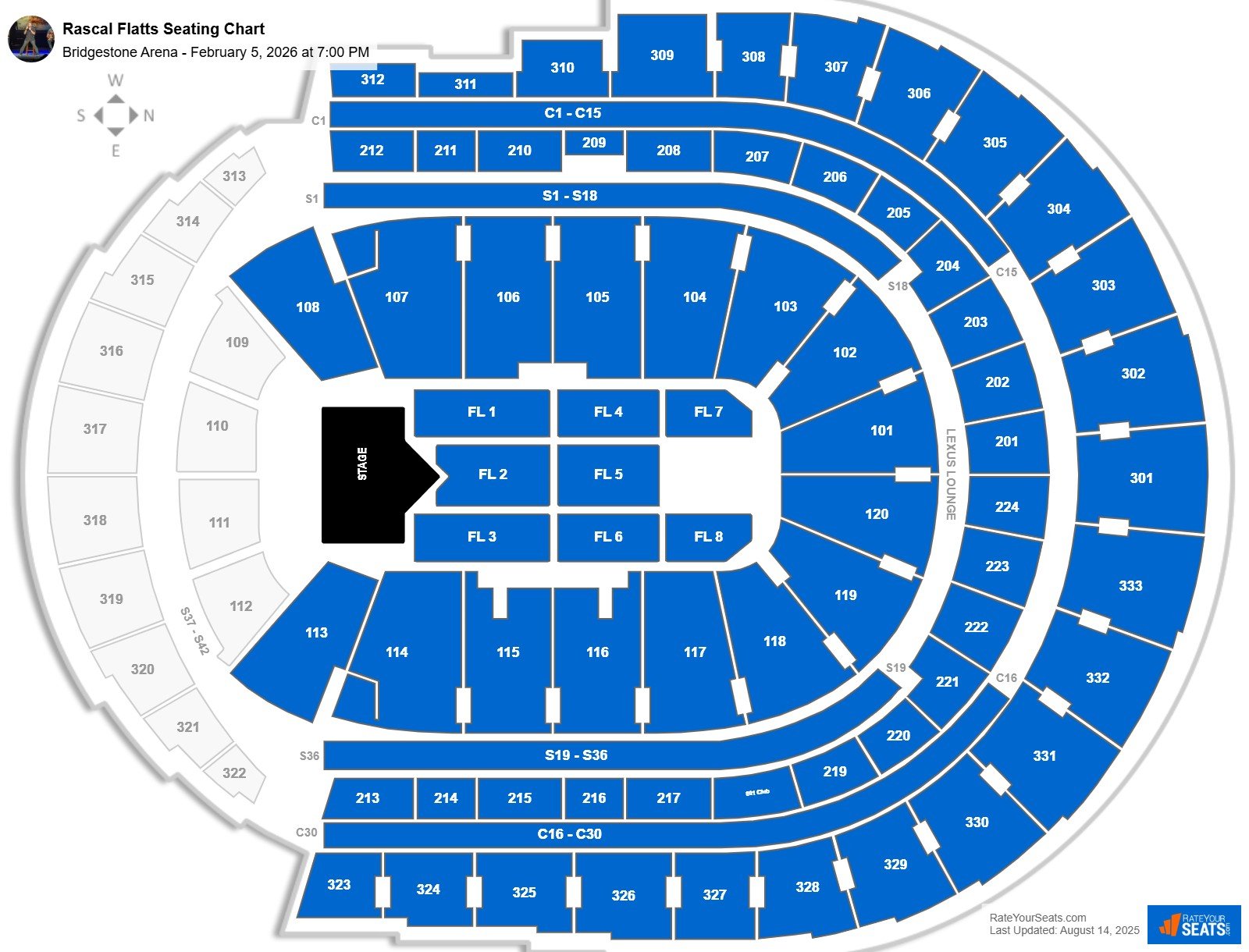 Rascal Flatts seating chart Bridgestone Arena