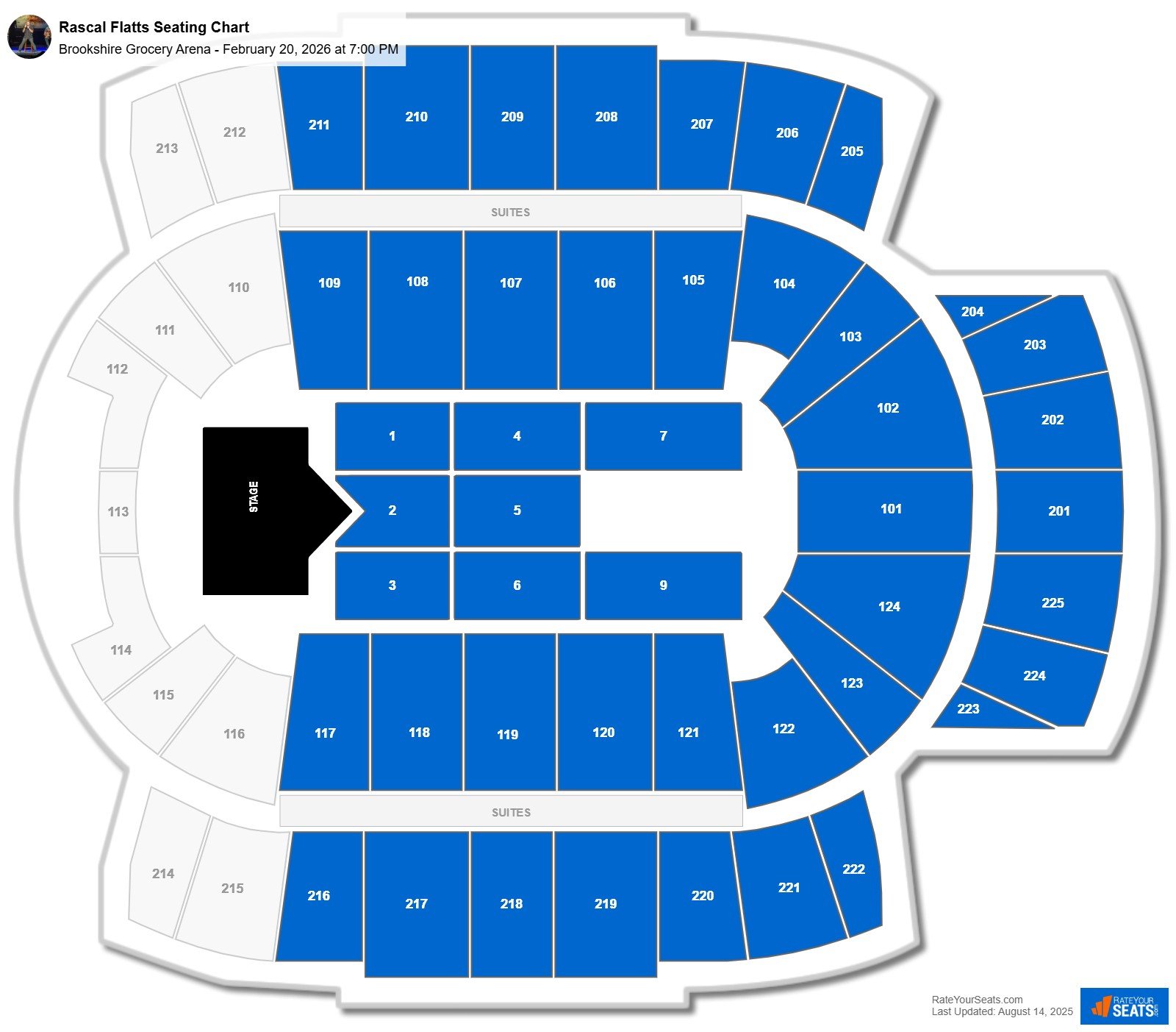 Rascal Flatts seating chart Brookshire Grocery Arena