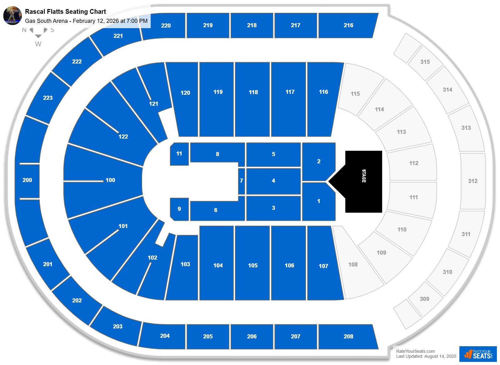 Rascal Flatts seating chart Gas South Arena