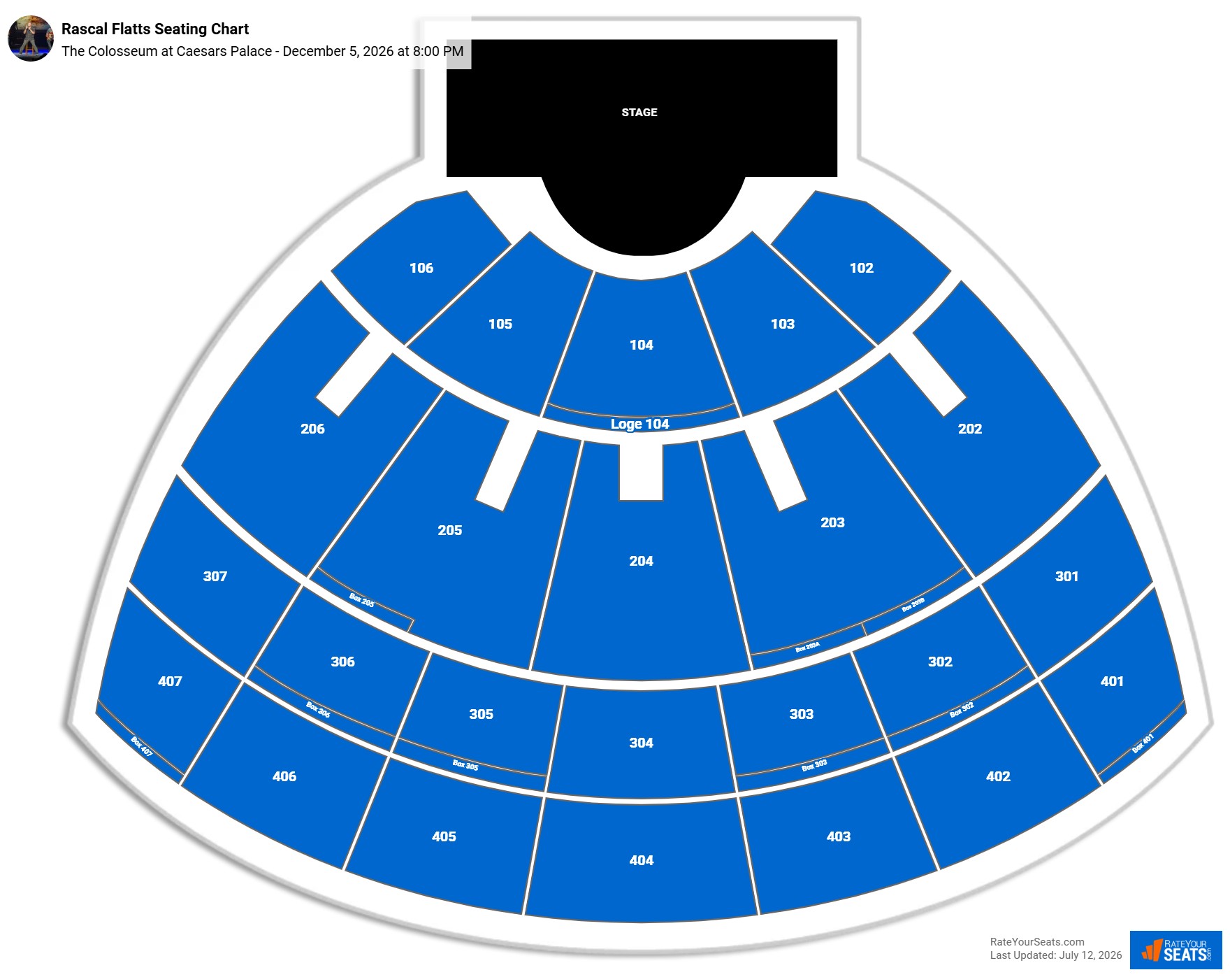 Rascal Flatts Seating Chart at The Colosseum at Caesars Palace