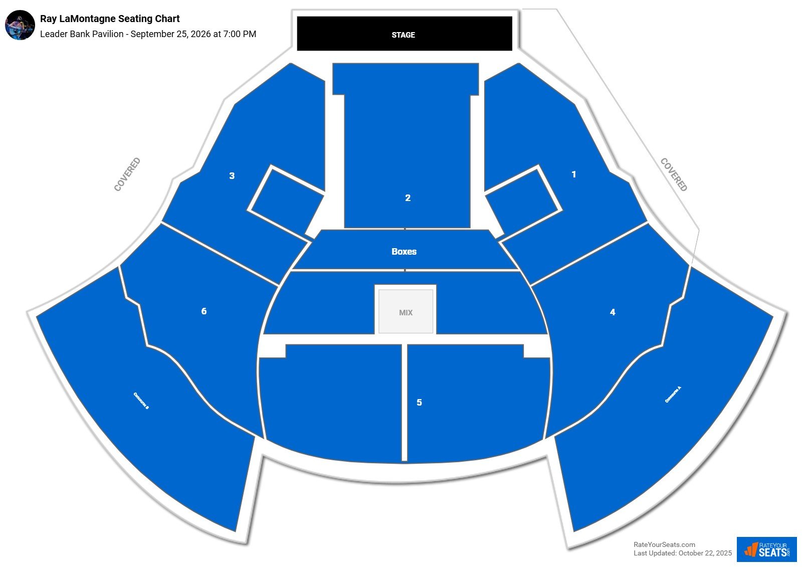 Ray LaMontagne seating chart Leader Bank Pavilion