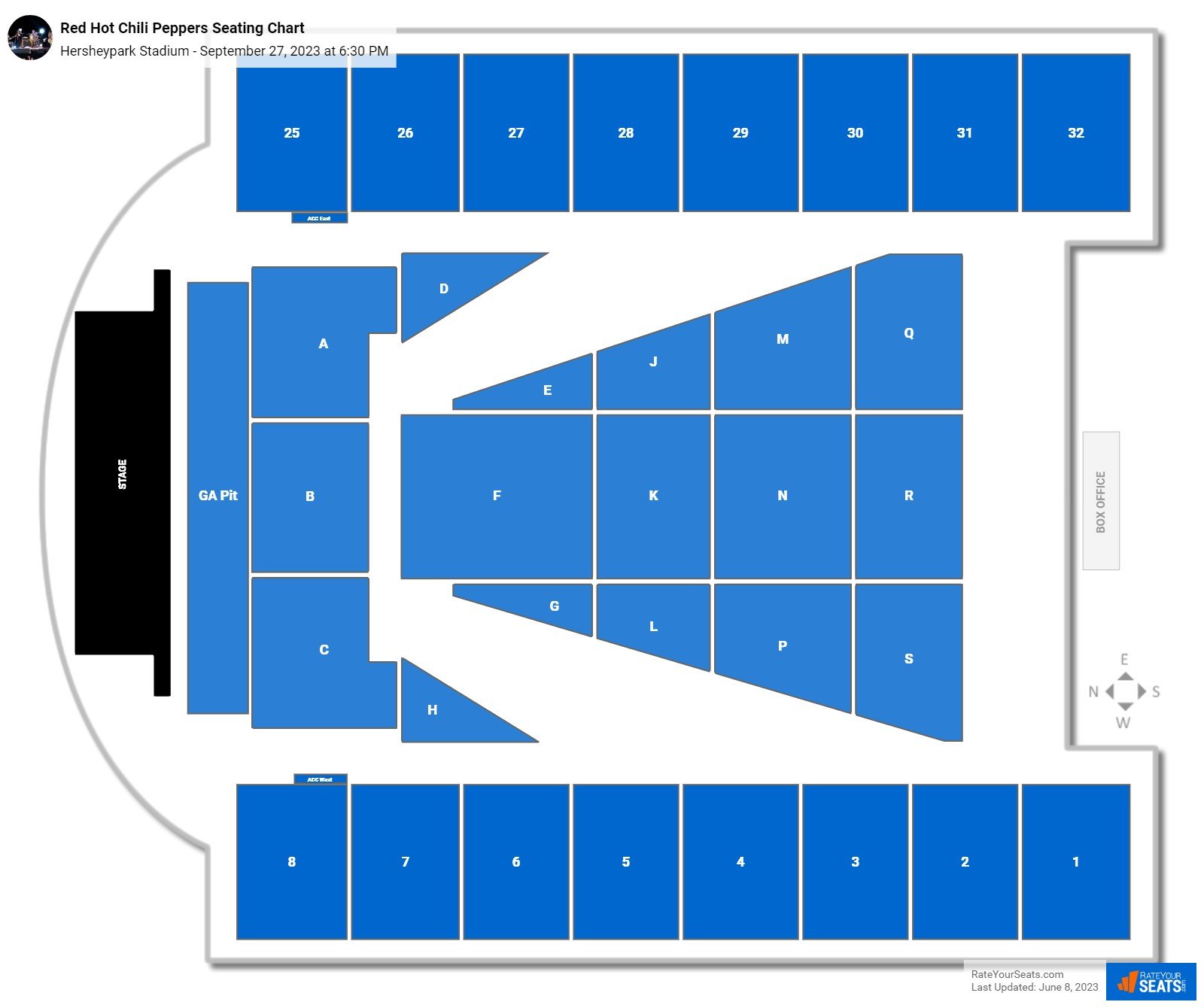 Red Hot Chili Peppers seating chart Hersheypark Stadium
