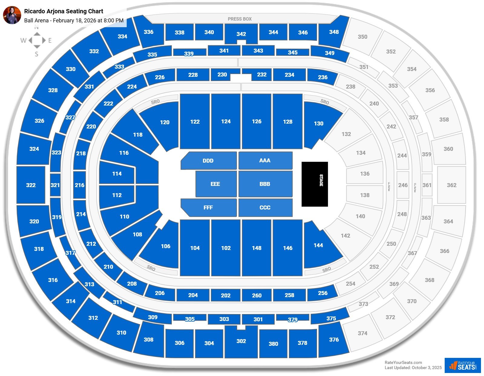 Ricardo Arjona seating chart Ball Arena
