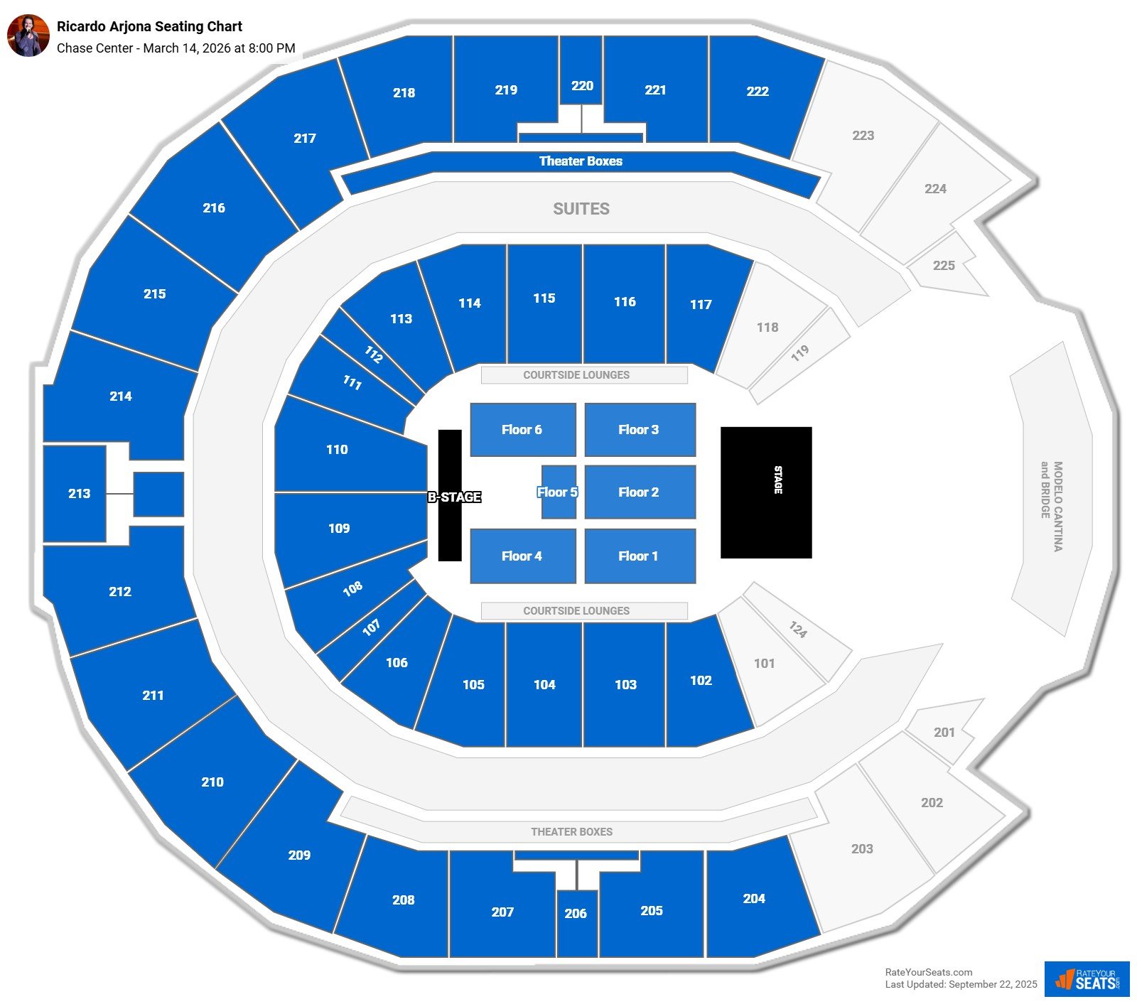 Ricardo Arjona seating chart Chase Center