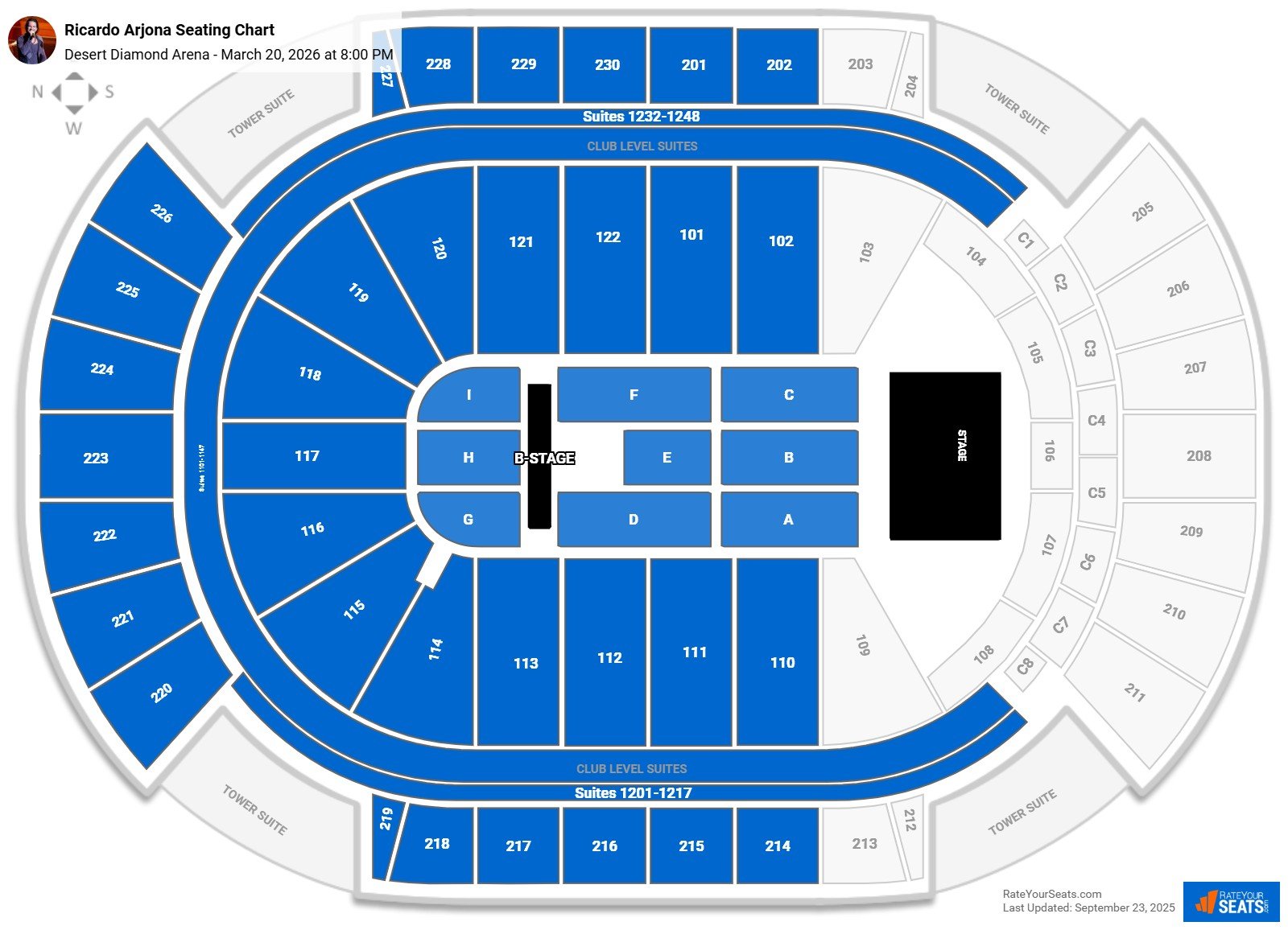 Ricardo Arjona seating chart Desert Diamond Arena