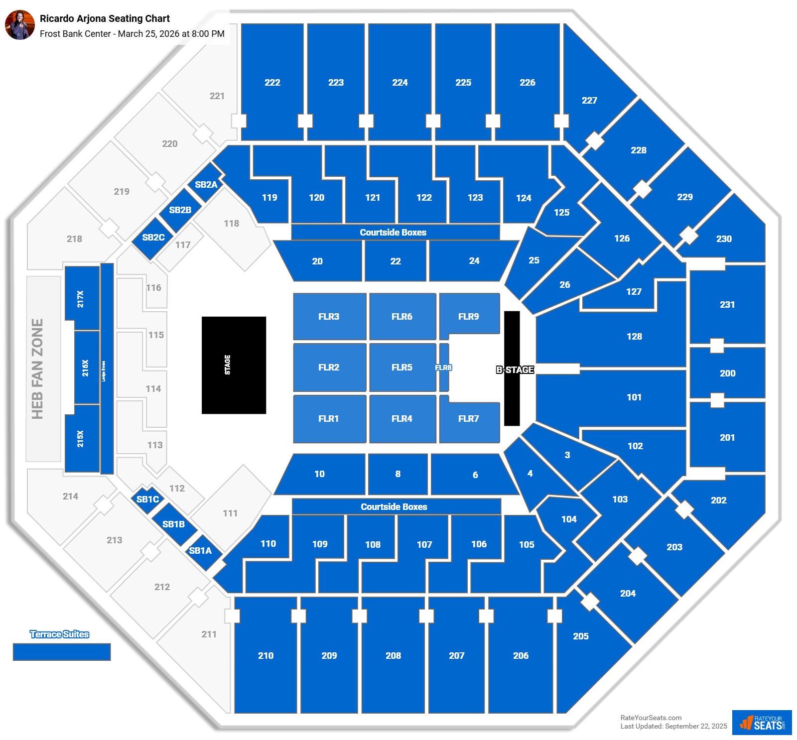 Ricardo Arjona seating chart Frost Bank Center