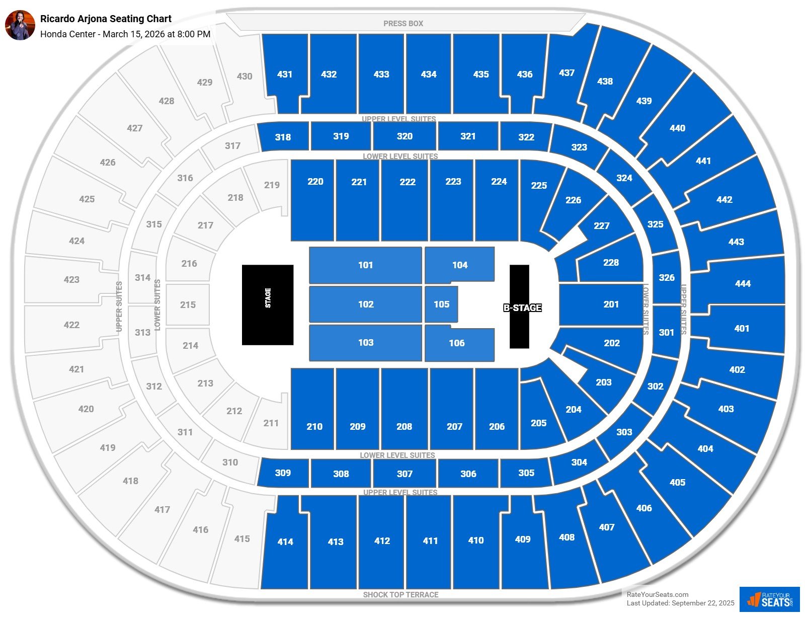 Ricardo Arjona seating chart Honda Center