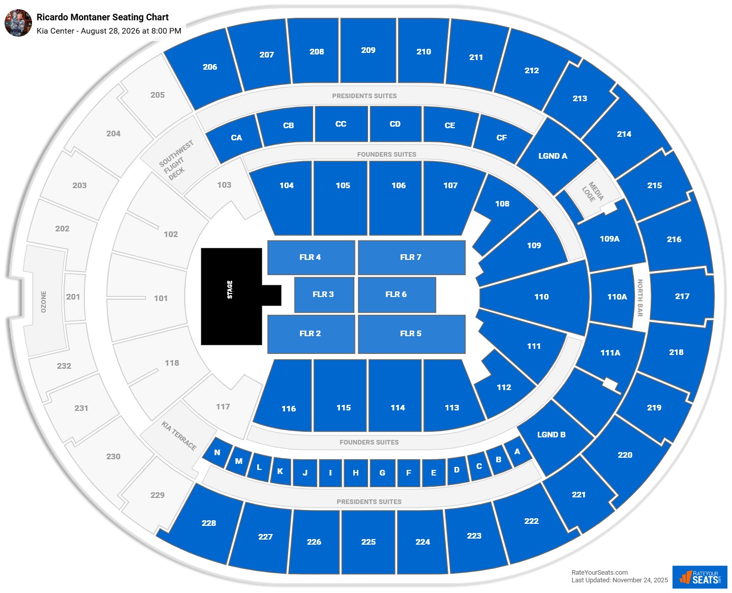 Ricardo Montaner seating chart Kia Center