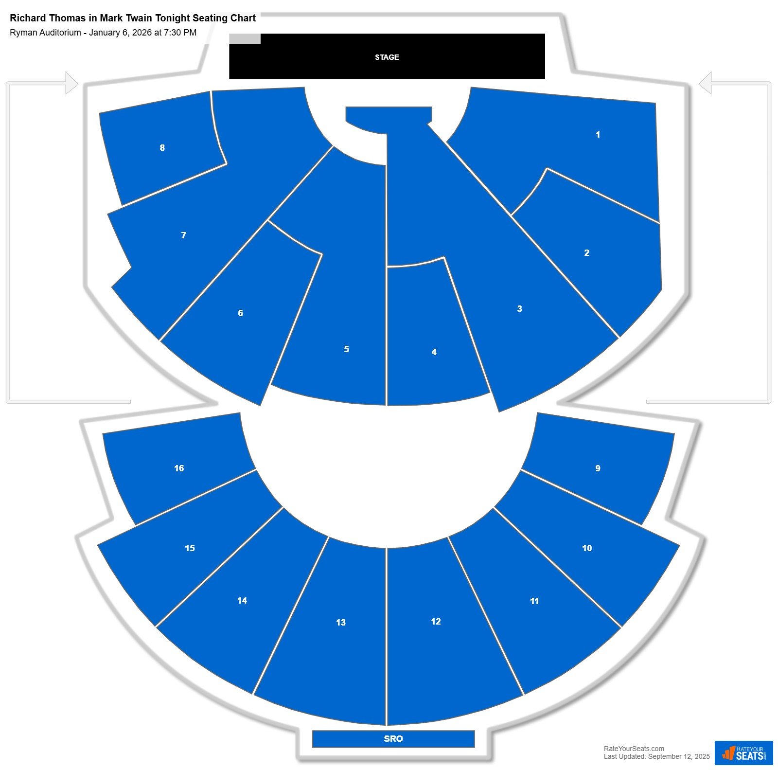 Richard Thomas in Mark Twain Tonight seating chart Ryman Auditorium