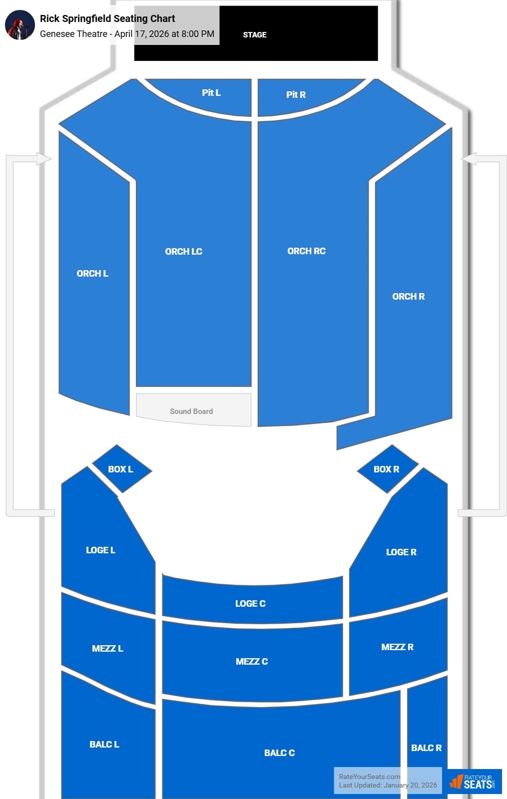 Rick Springfield seating chart Genesee Theatre
