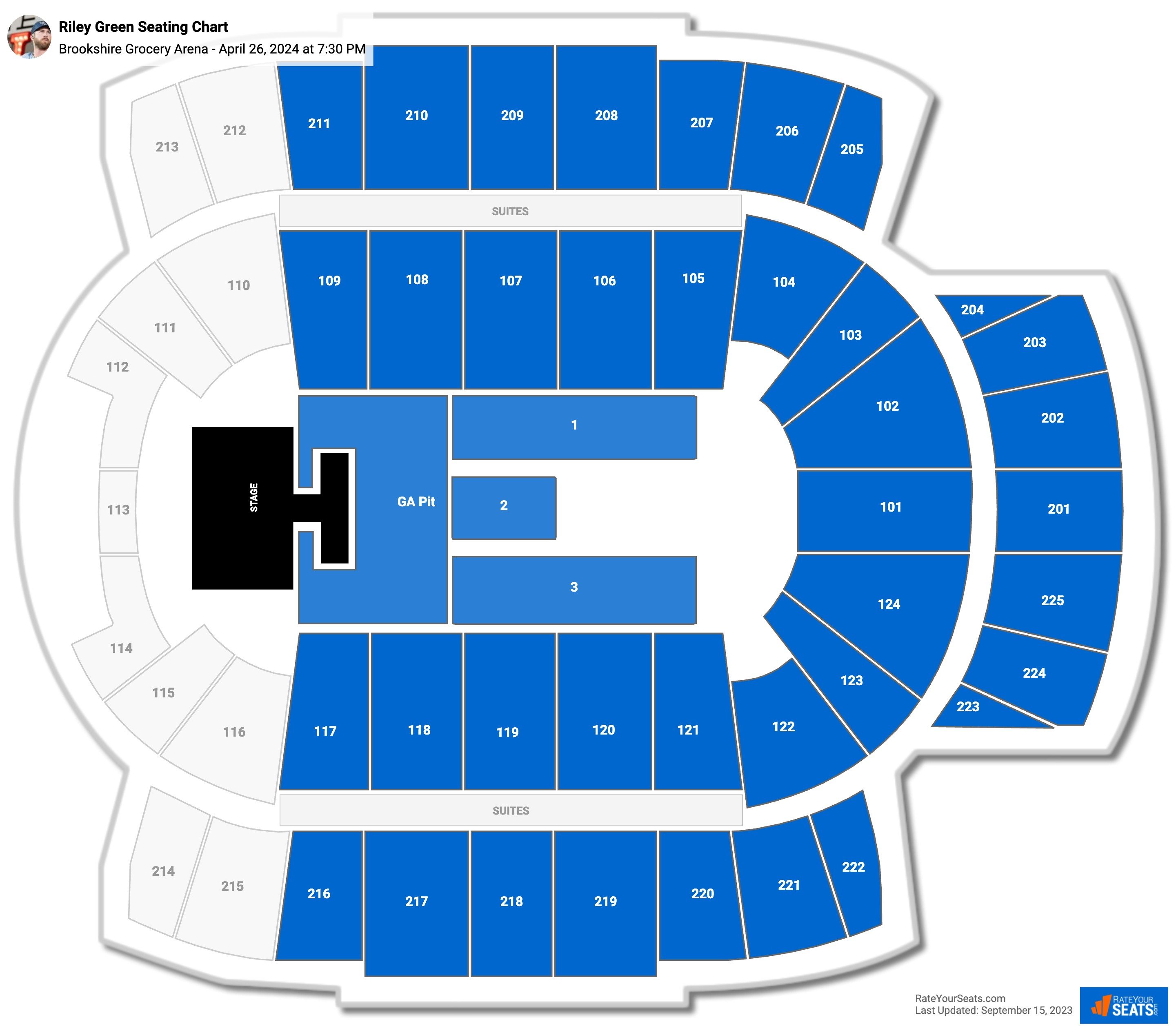 Riley Green seating chart Brookshire Grocery Arena