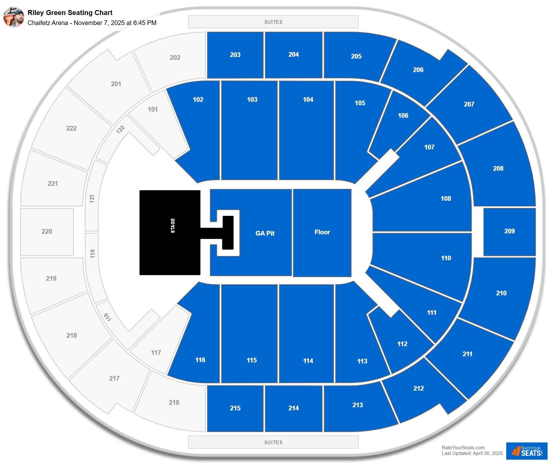 Riley Green seating chart Chaifetz Arena