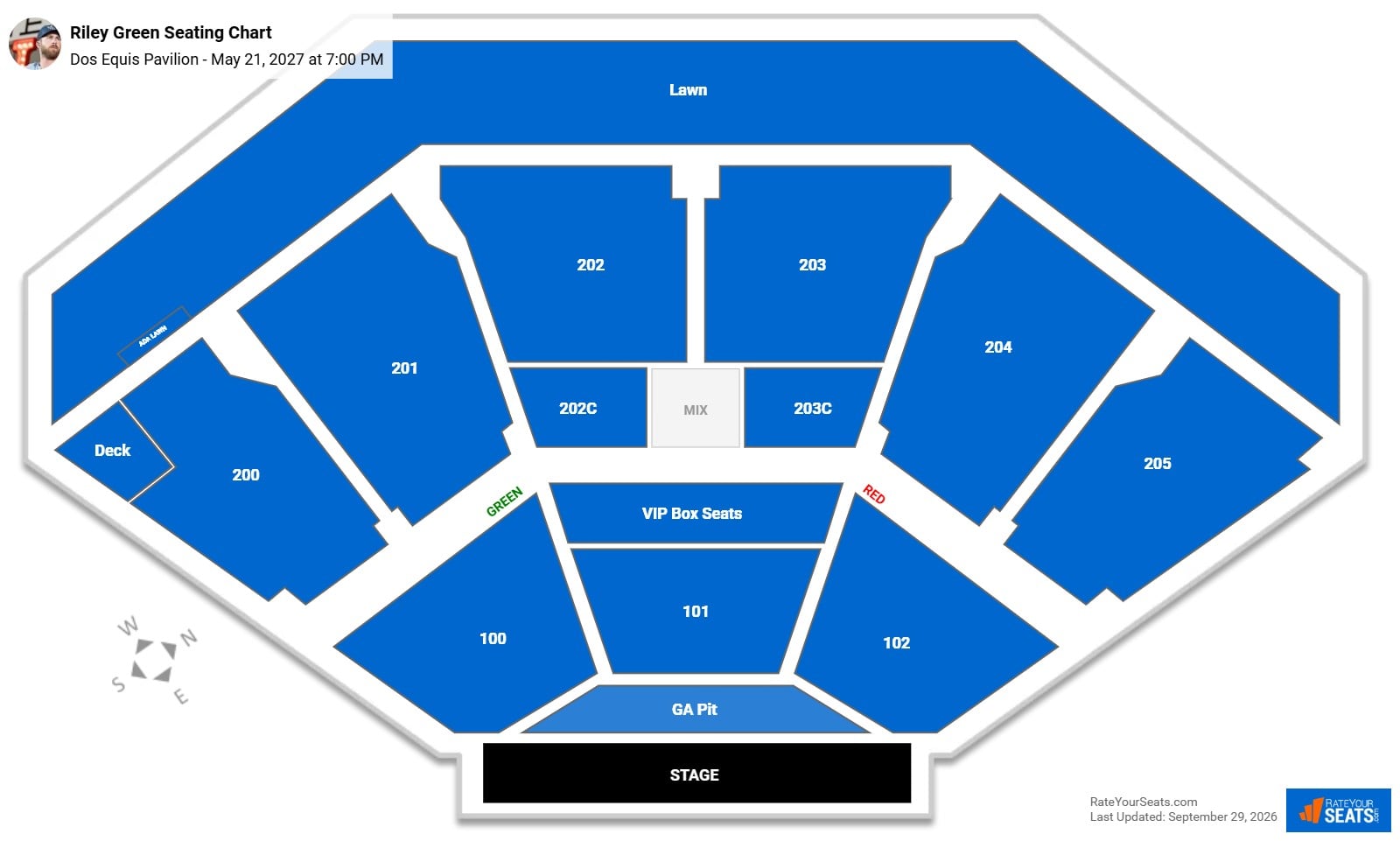 Riley Green Seating Chart at Dos Equis Pavilion