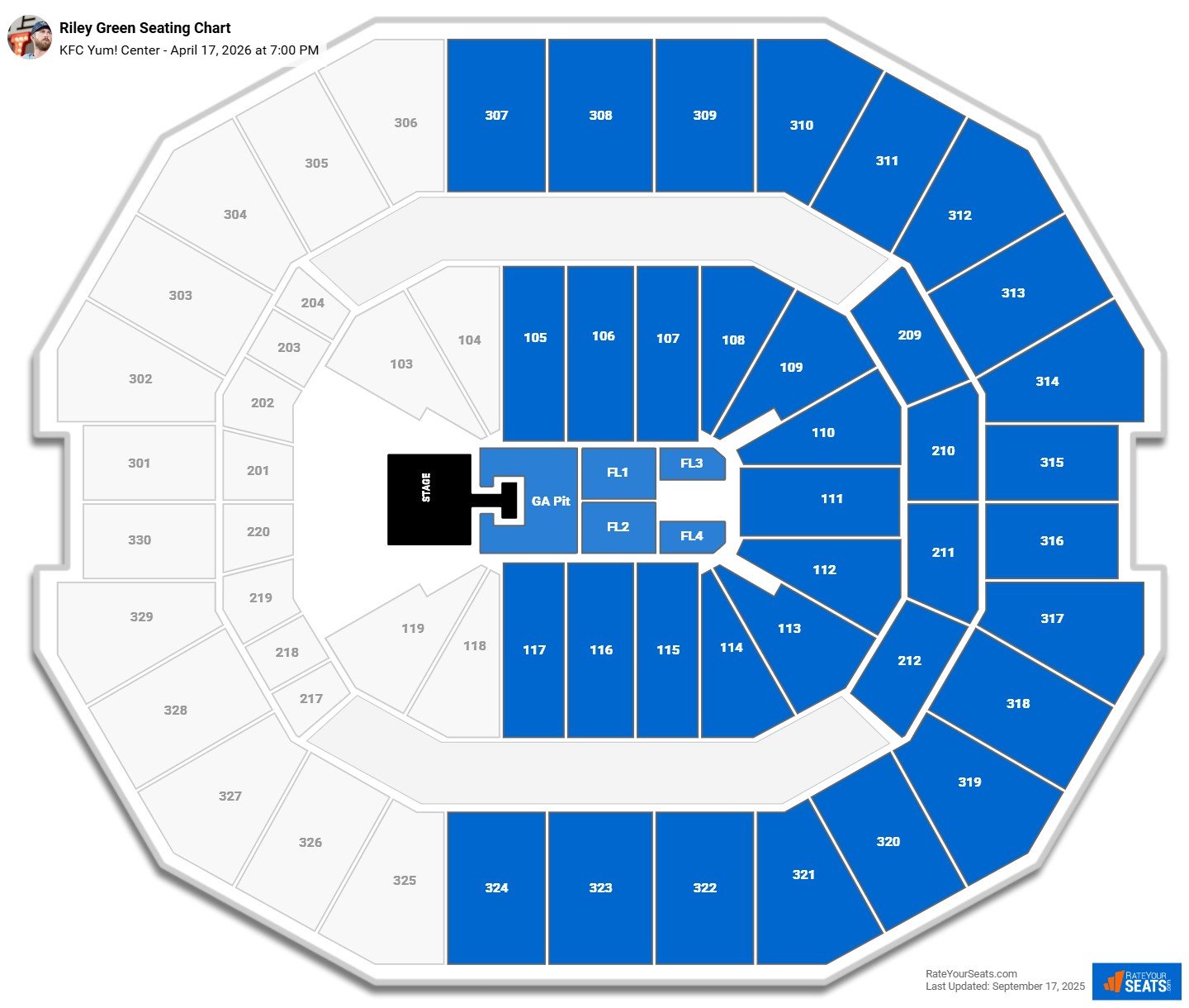 Riley Green seating chart KFC Yum! Center