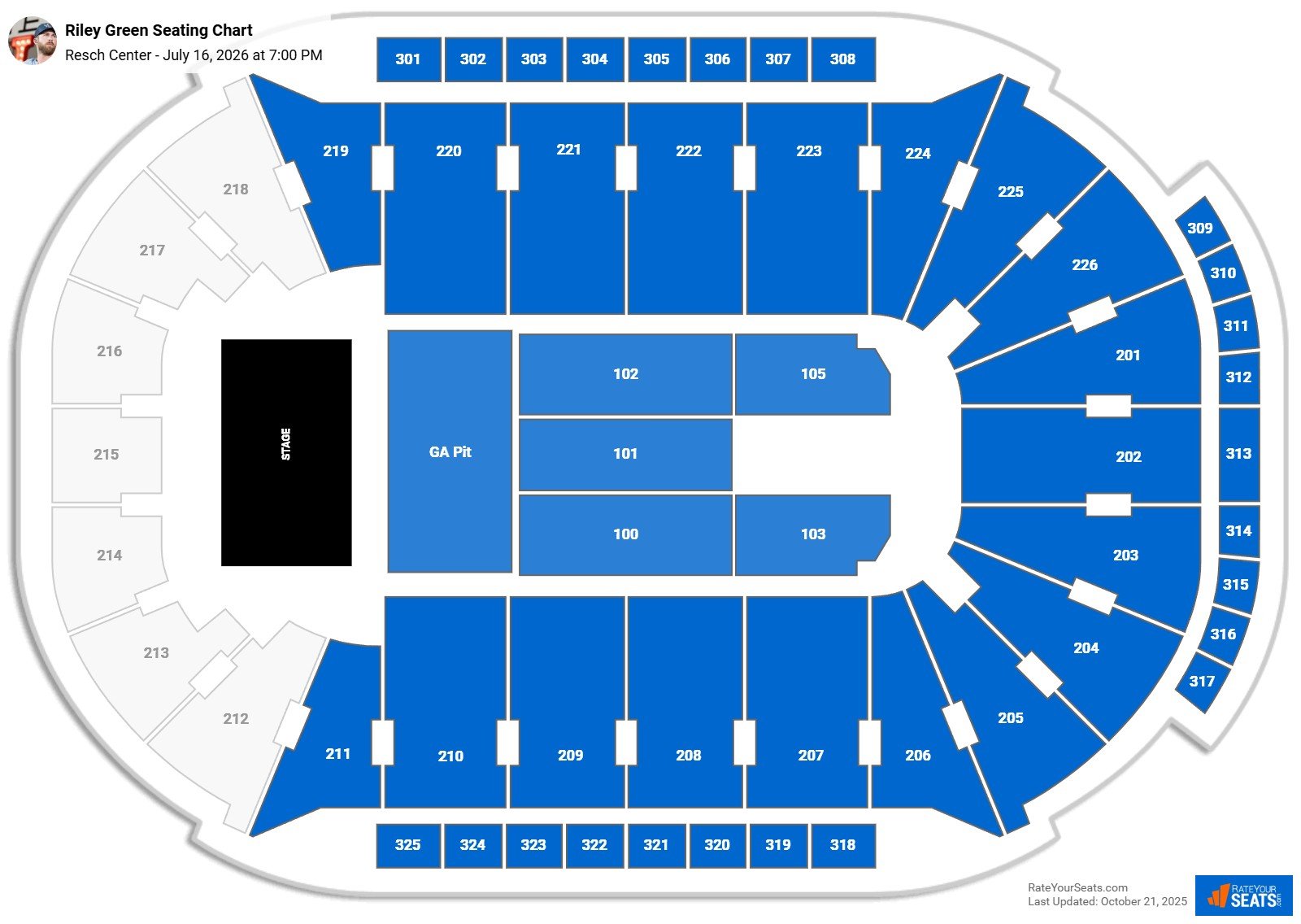 Riley Green seating chart Resch Center