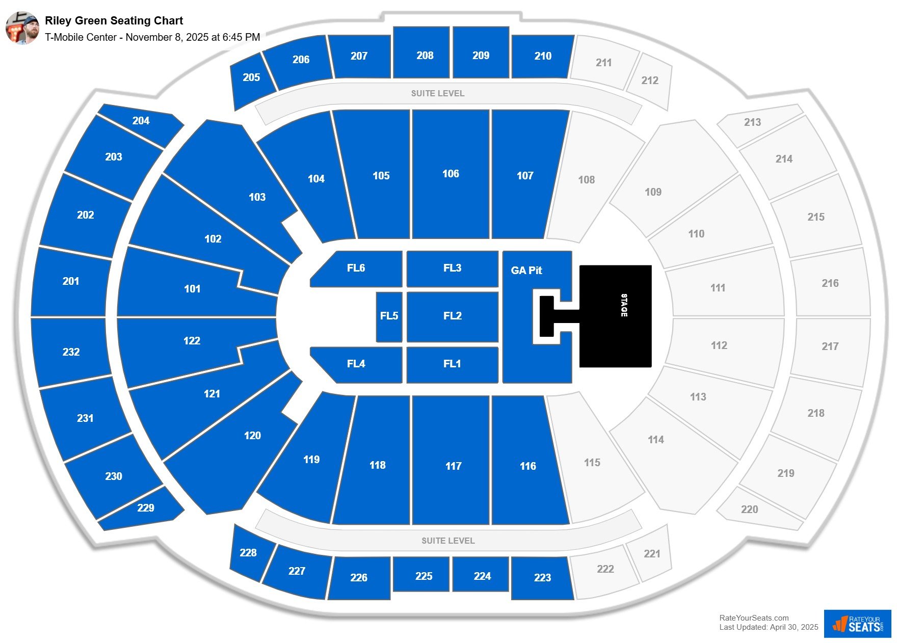 Riley Green seating chart T-Mobile Center