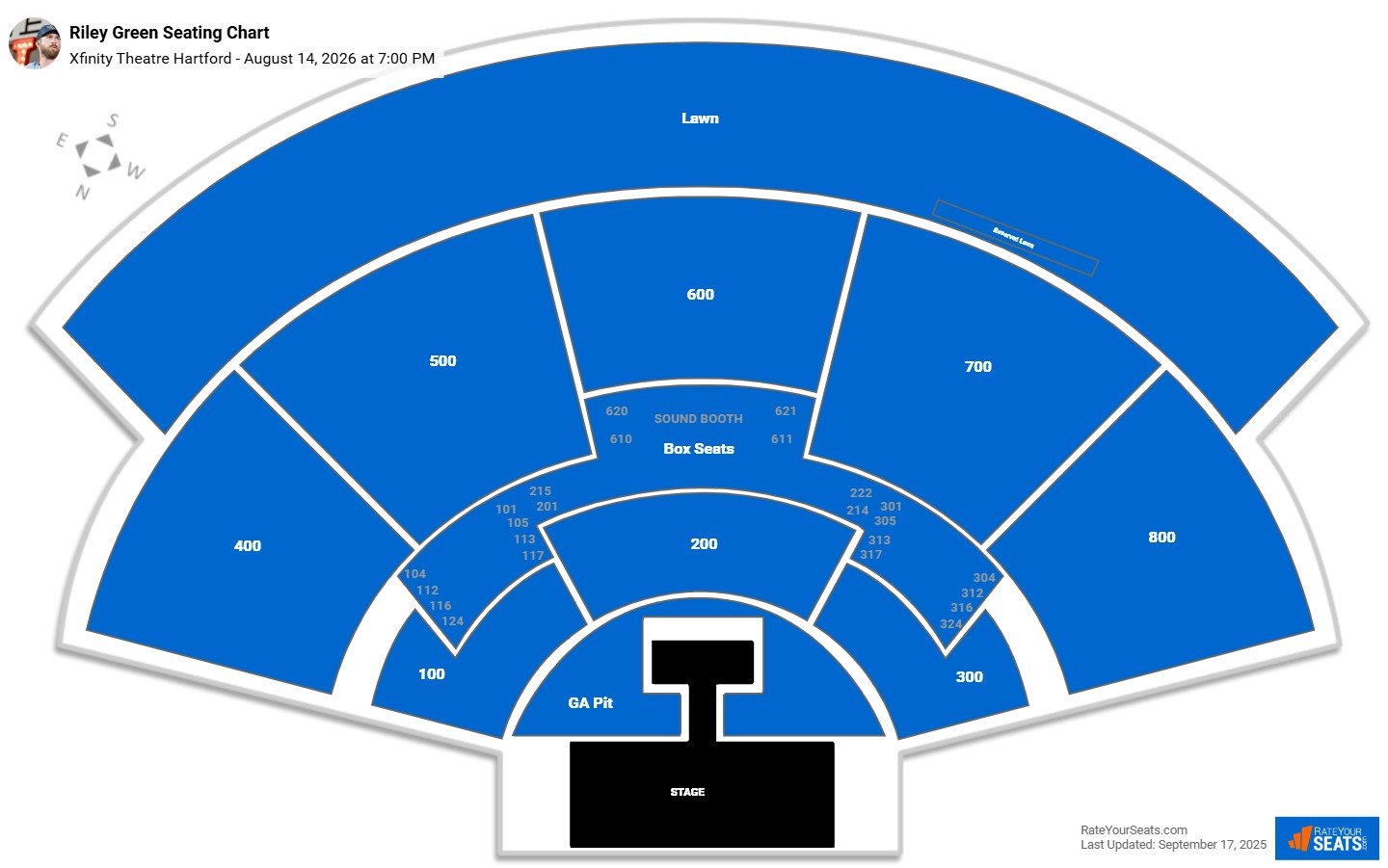 Riley Green seating chart Xfinity Theatre Hartford
