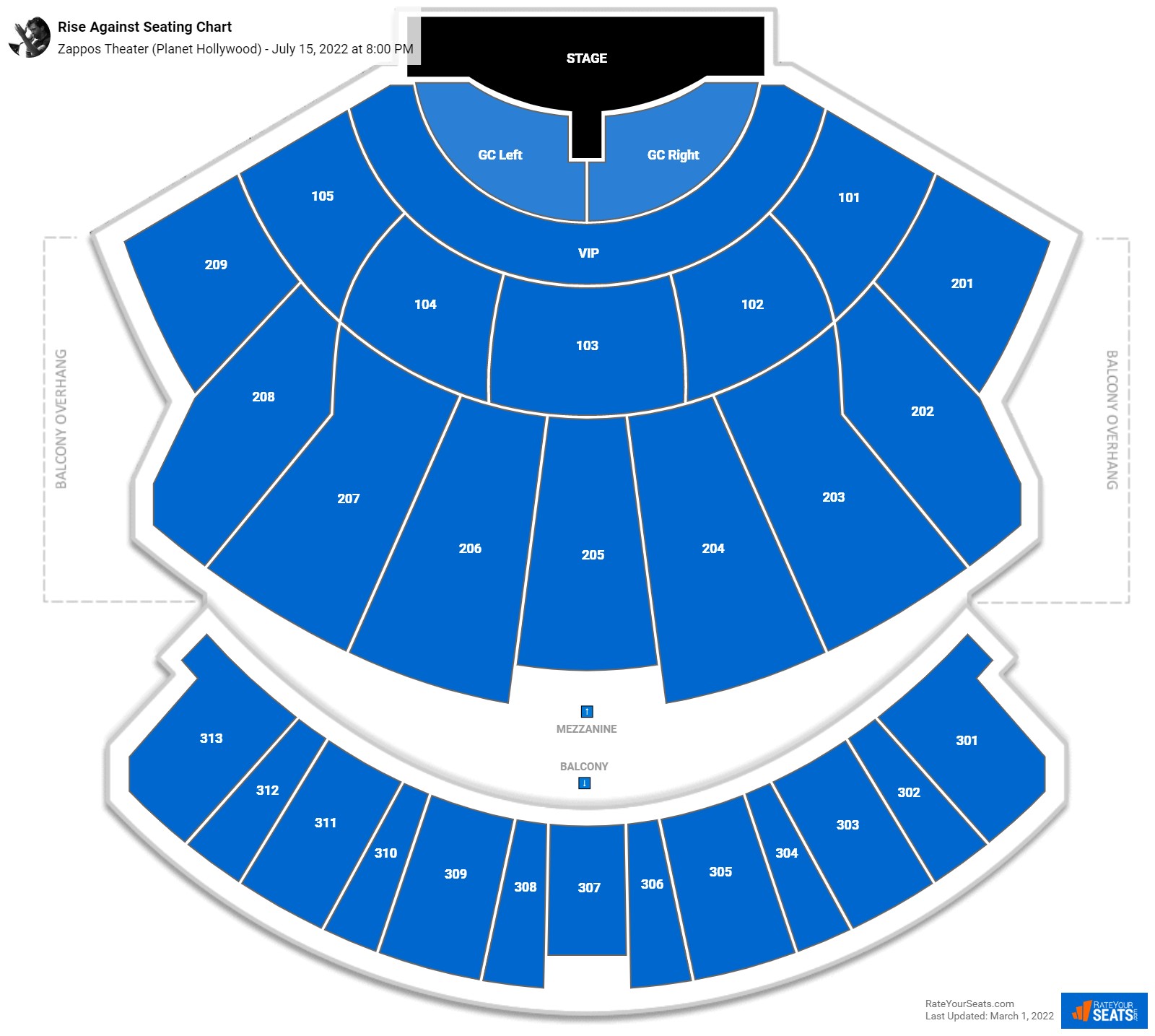 Rise Against seating chart Zappos Theater (Planet Hollywood)