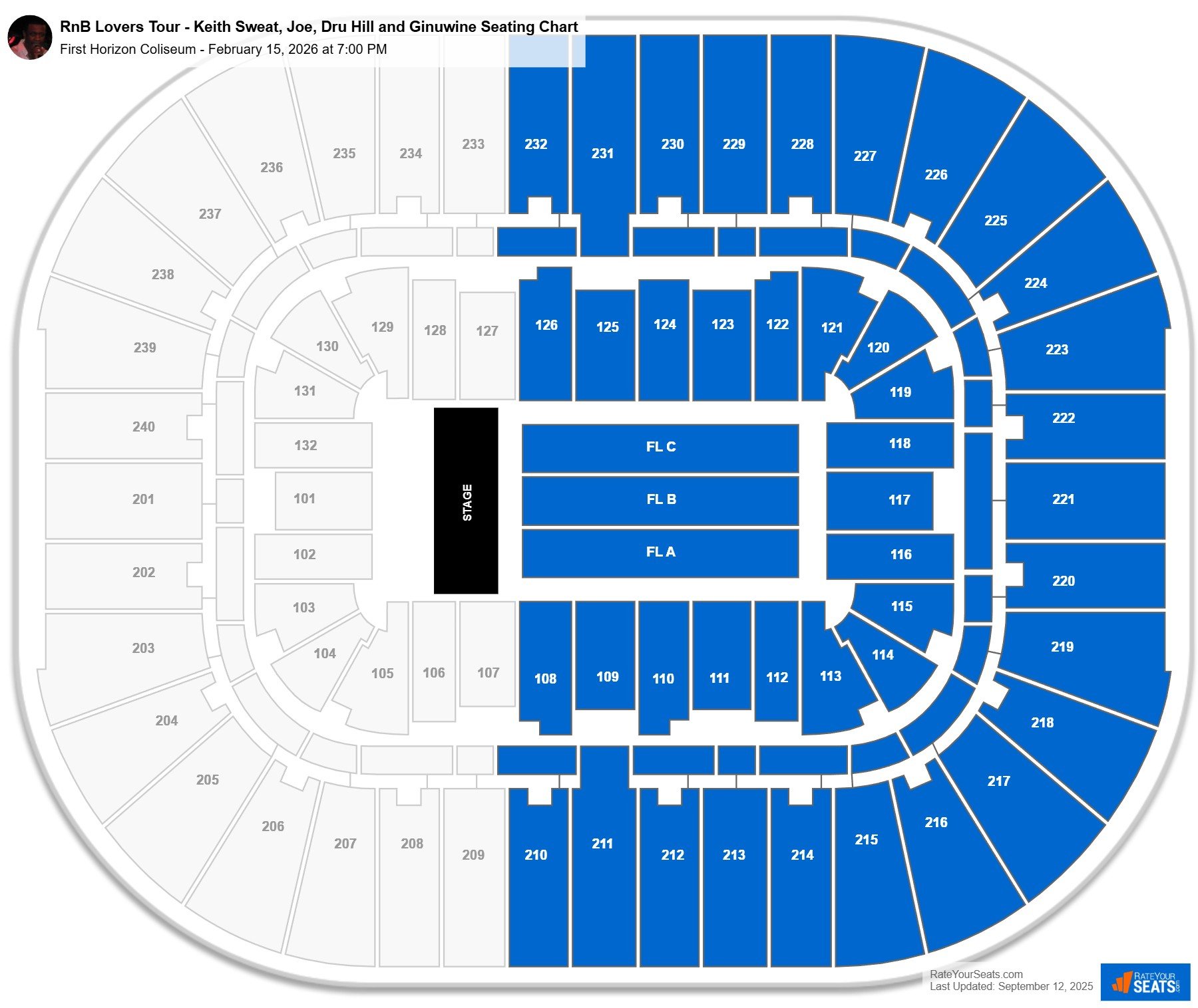 RnB Lovers Tour - Keith Sweat, Joe, Dru Hill and Ginuwine seating chart First Horizon Coliseum