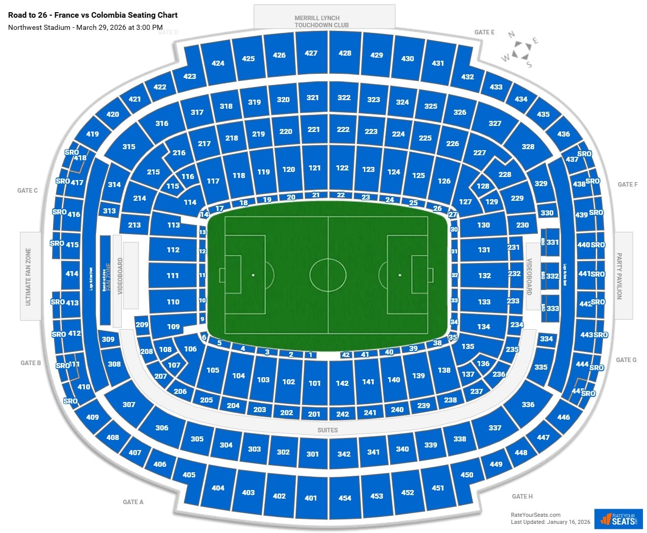 Road to 26 - France vs Colombia seating chart Northwest Stadium