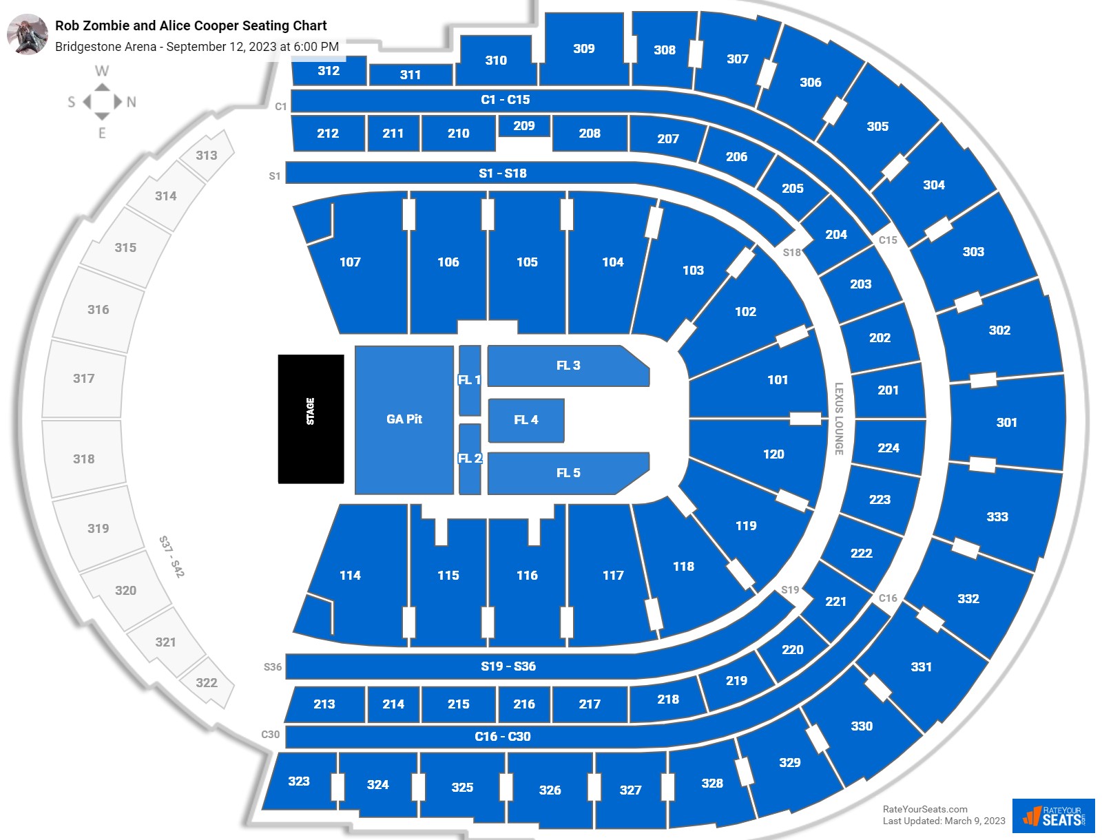 Rob Zombie and Alice Cooper seating chart Bridgestone Arena