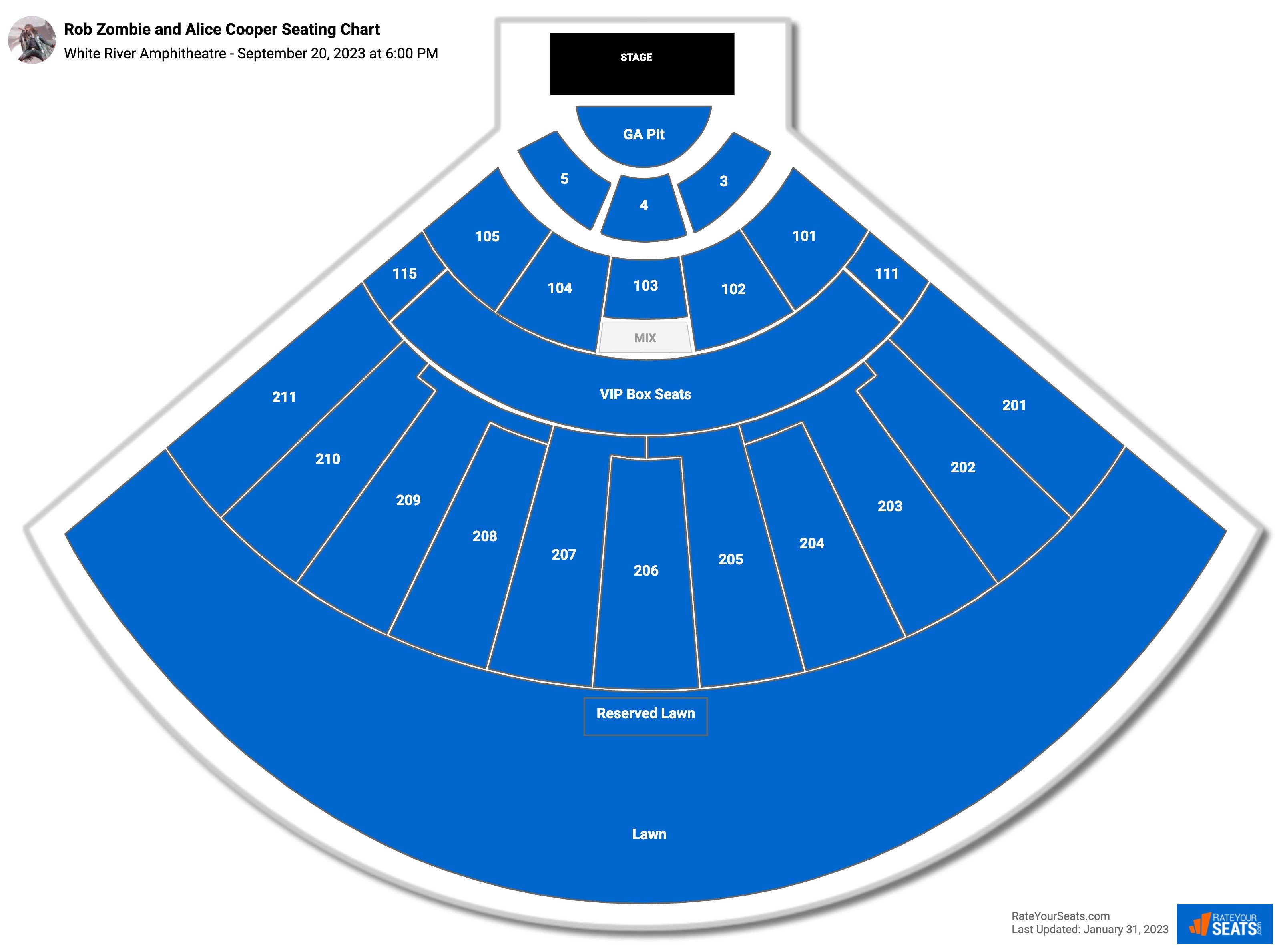 Rob Zombie and Alice Cooper seating chart White River Amphitheatre