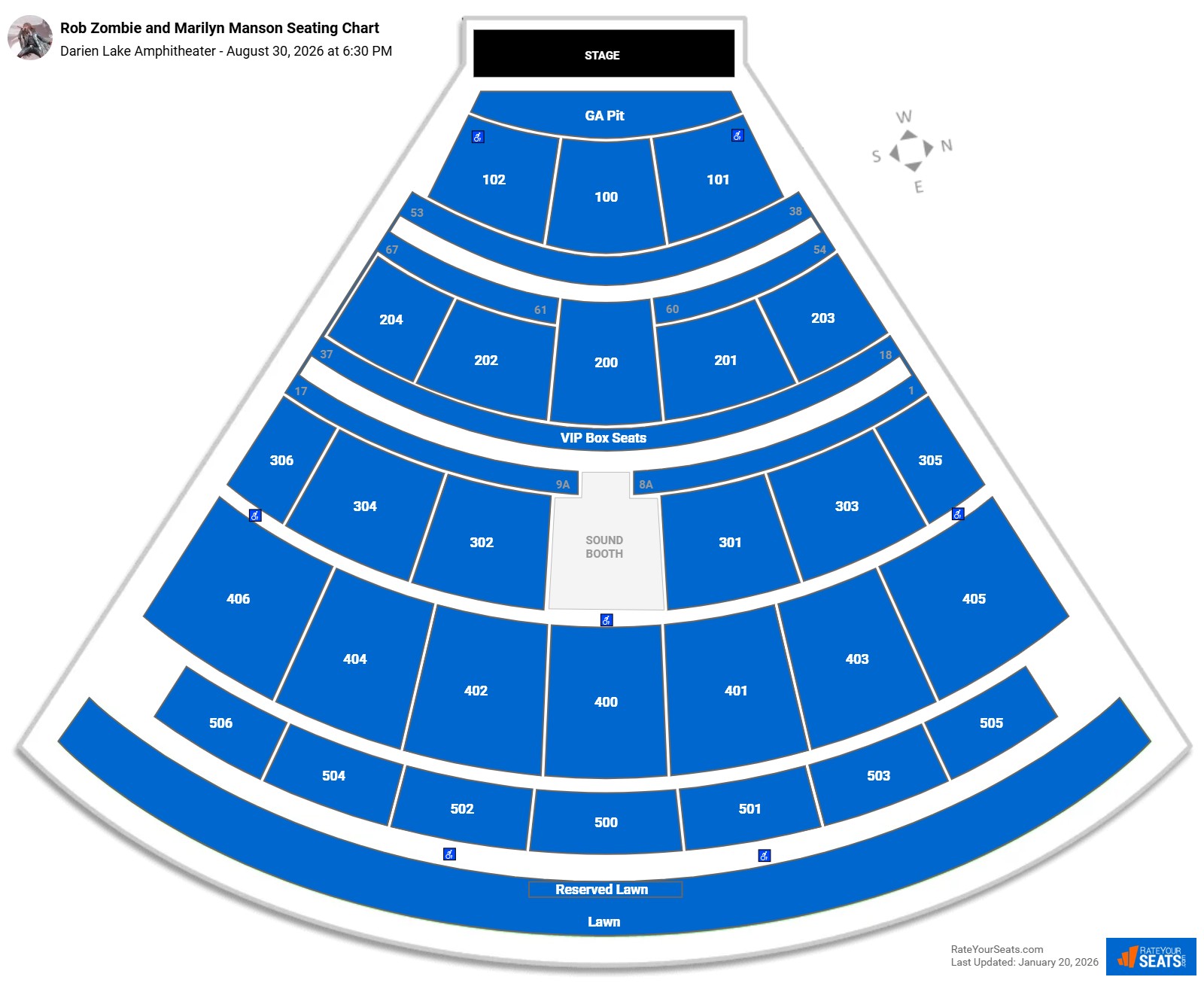 Rob Zombie and Marilyn Manson seating chart Darien Lake Amphitheater