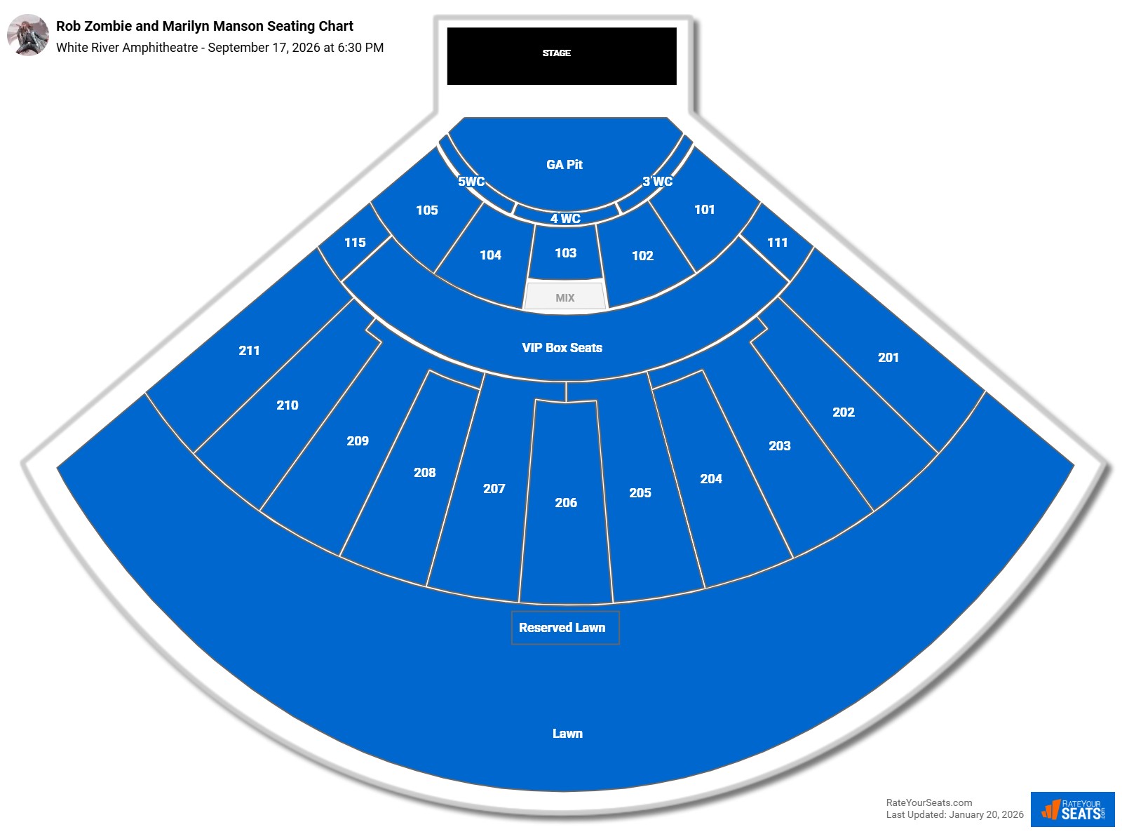 Rob Zombie and Marilyn Manson seating chart White River Amphitheatre