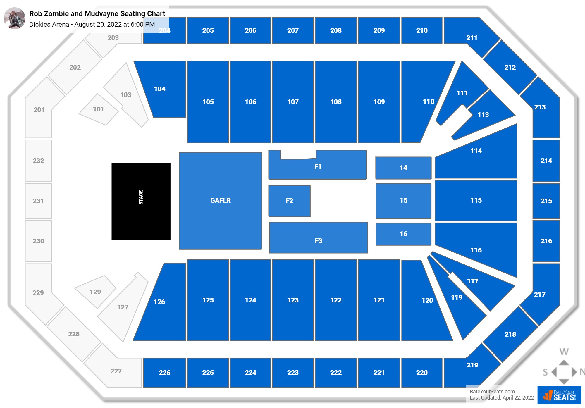 Rob Zombie and Mudvayne seating chart Dickies Arena
