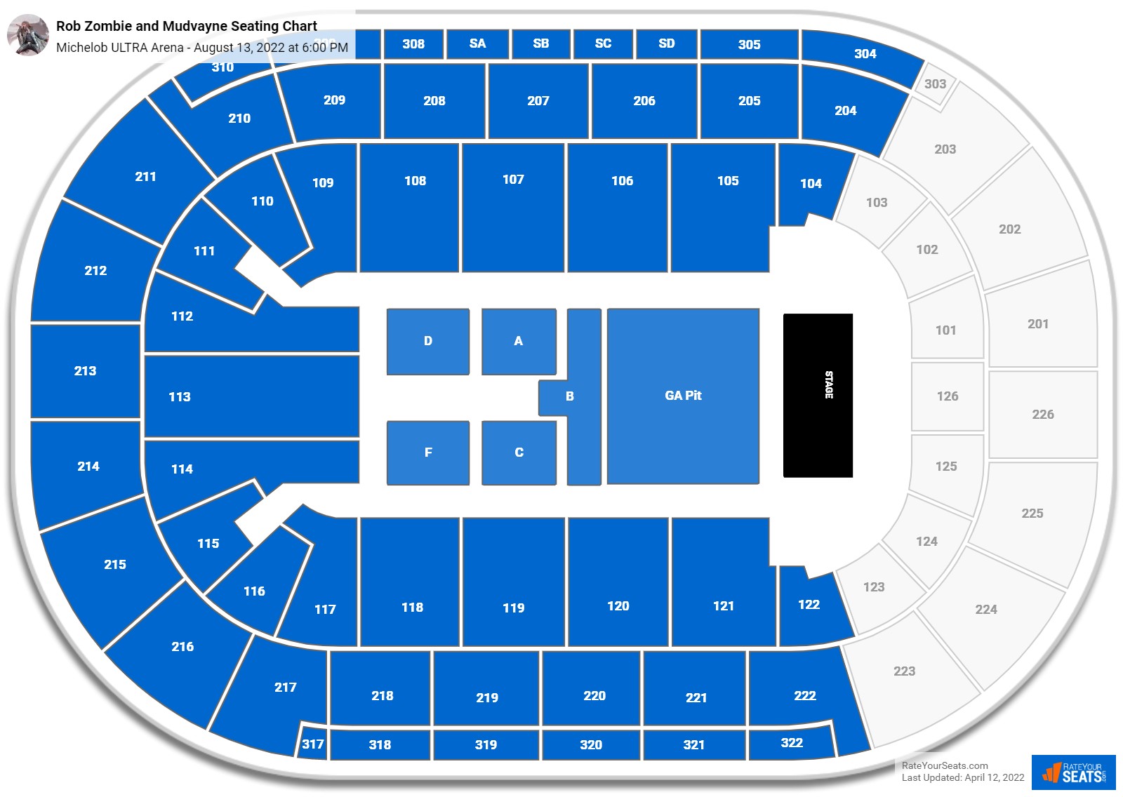 Rob Zombie and Mudvayne seating chart Michelob ULTRA Arena