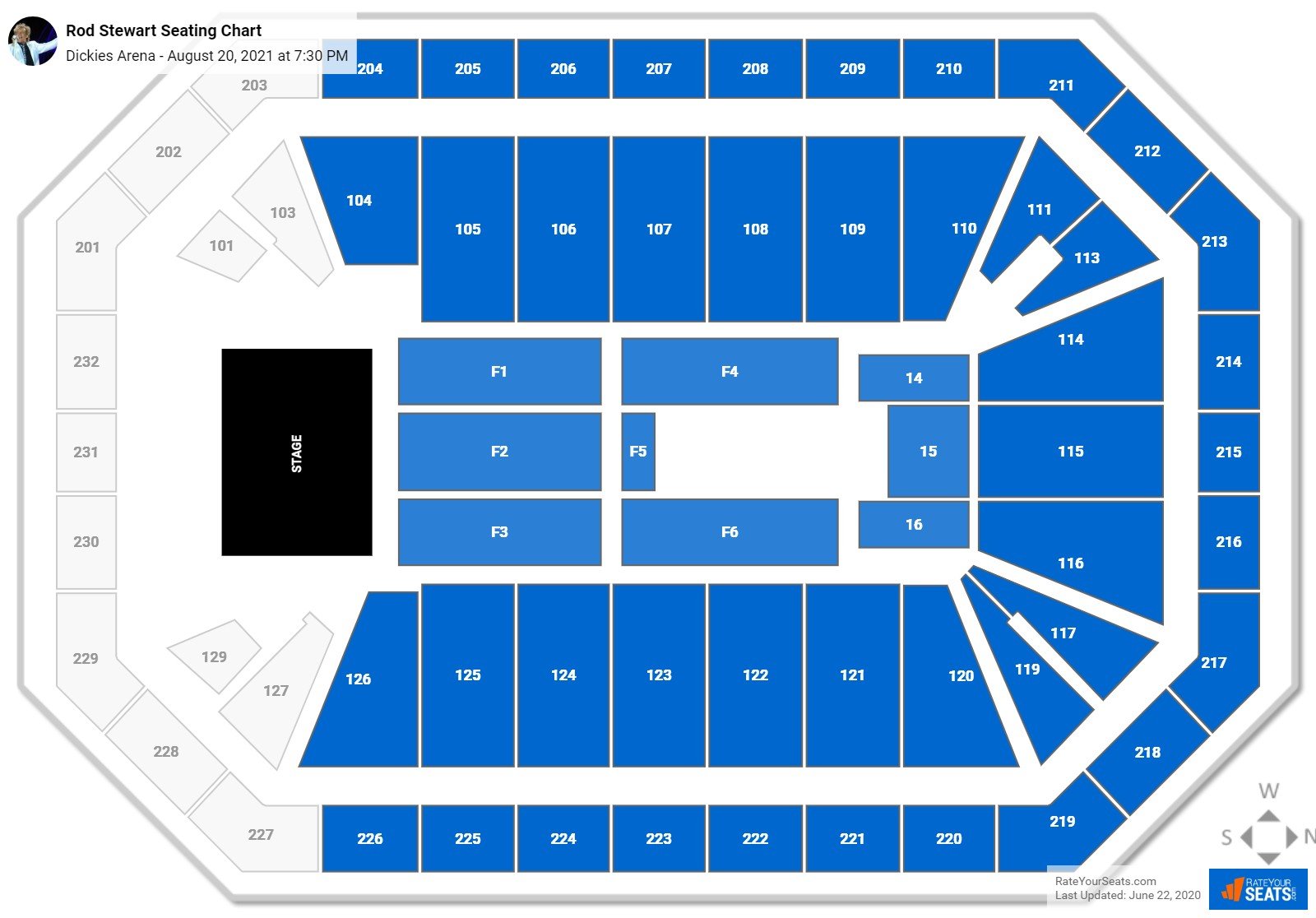 Rod Stewart seating chart Dickies Arena