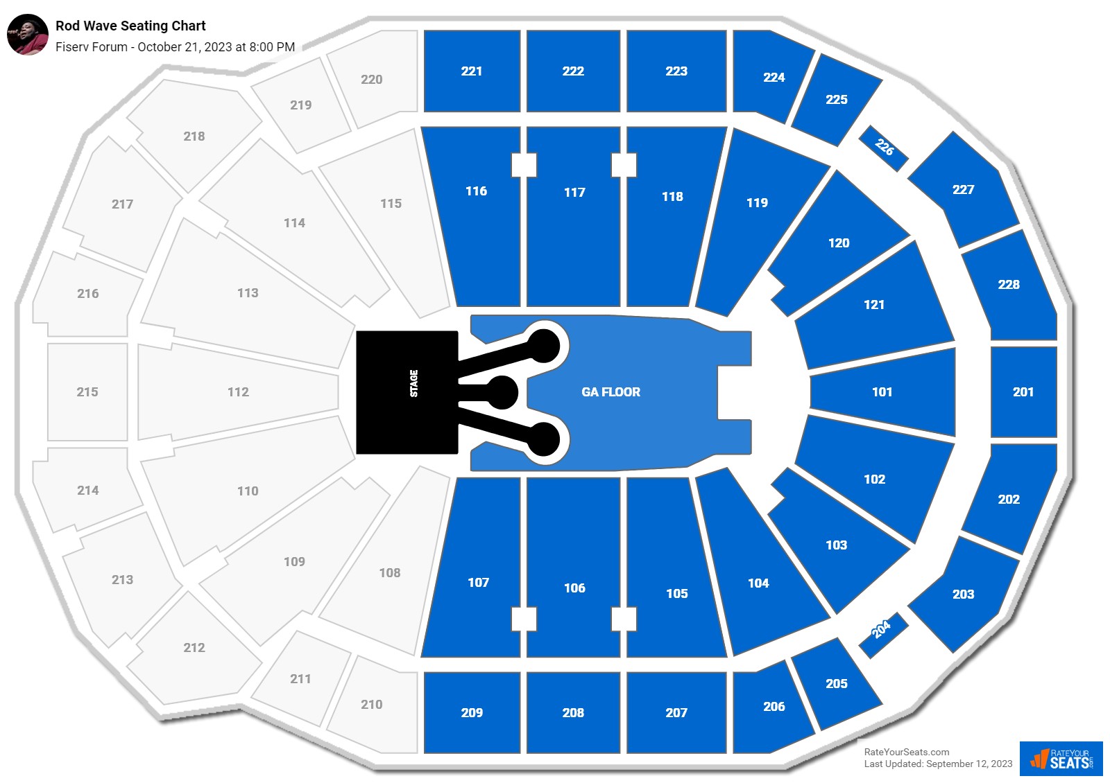 Rod Wave seating chart Fiserv Forum