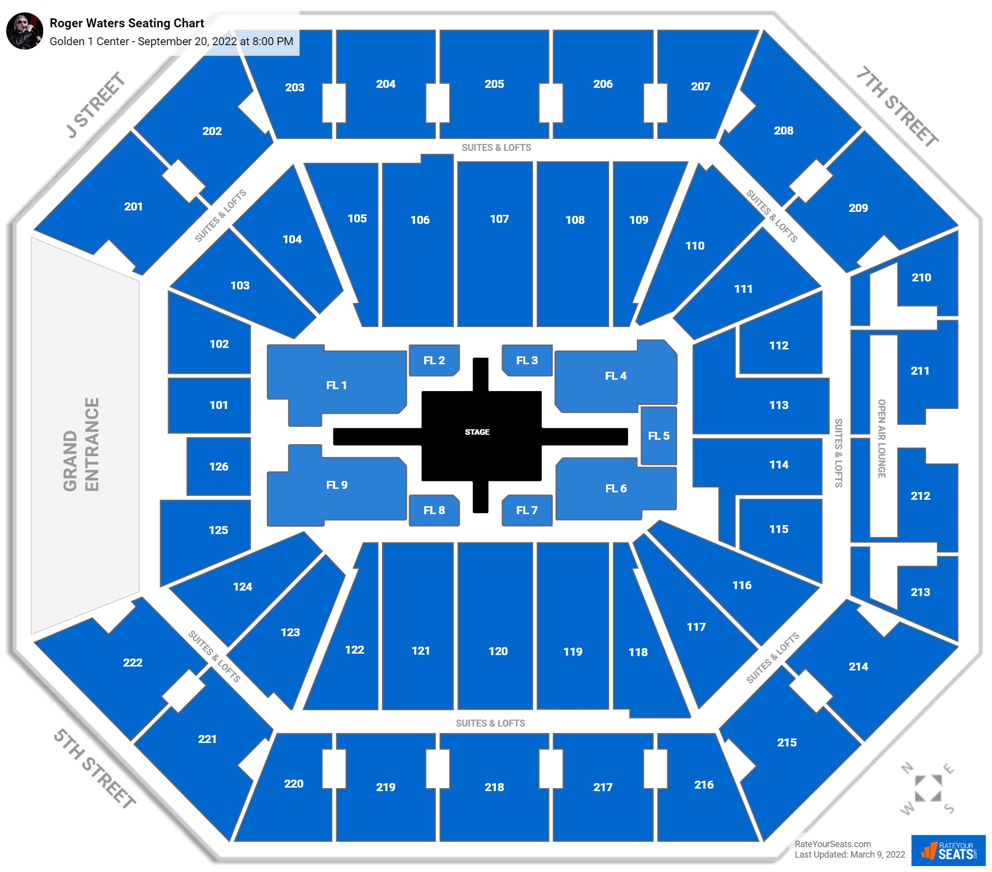 Roger Waters seating chart Golden 1 Center