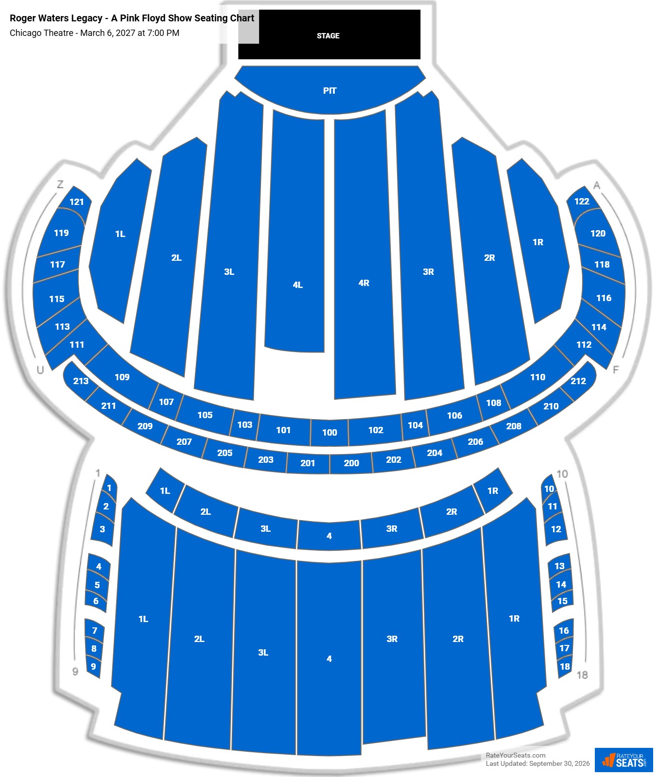 Roger Waters Legacy - A Pink Floyd Show Seating Chart at Chicago Theatre