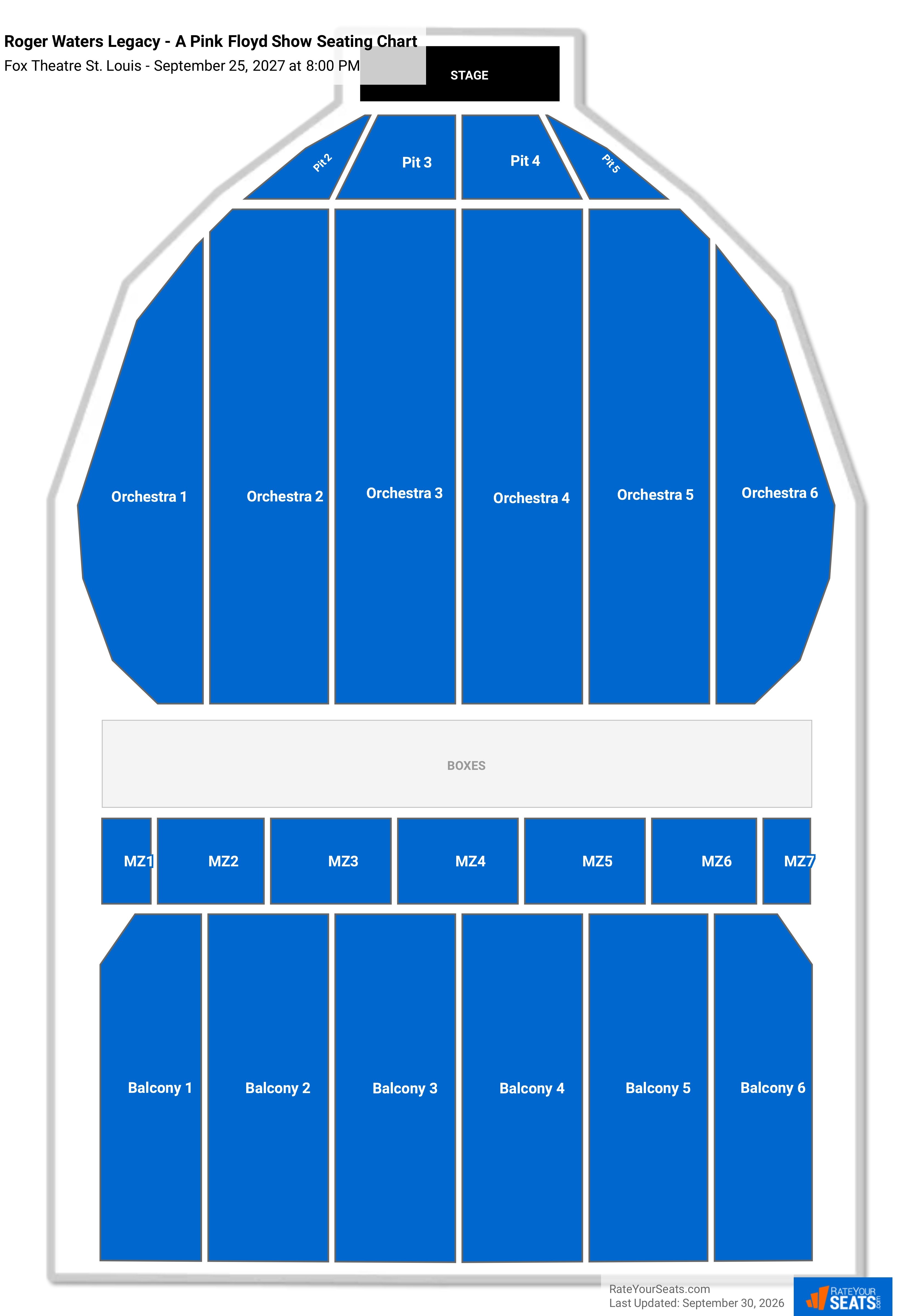 Roger Waters Legacy - A Pink Floyd Show Seating Chart at Fox Theatre St. Louis