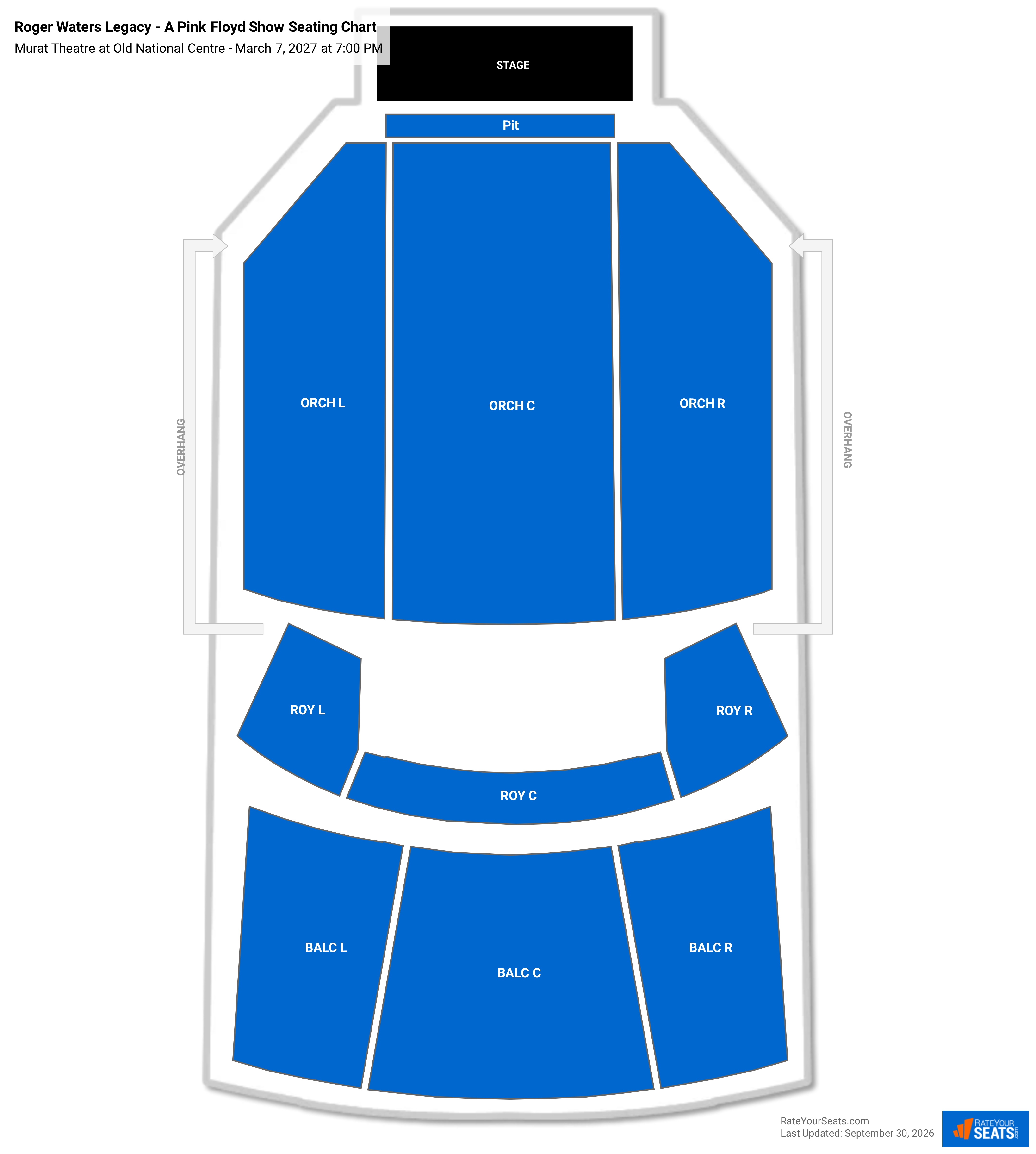 Roger Waters Legacy - A Pink Floyd Show Seating Chart at Murat Theatre at Old National Centre