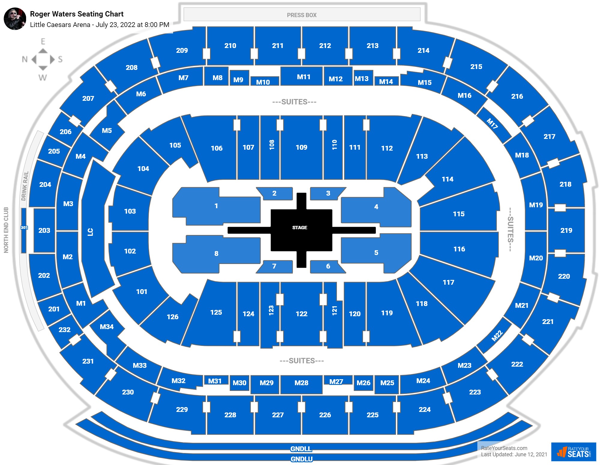 Roger Waters seating chart Little Caesars Arena