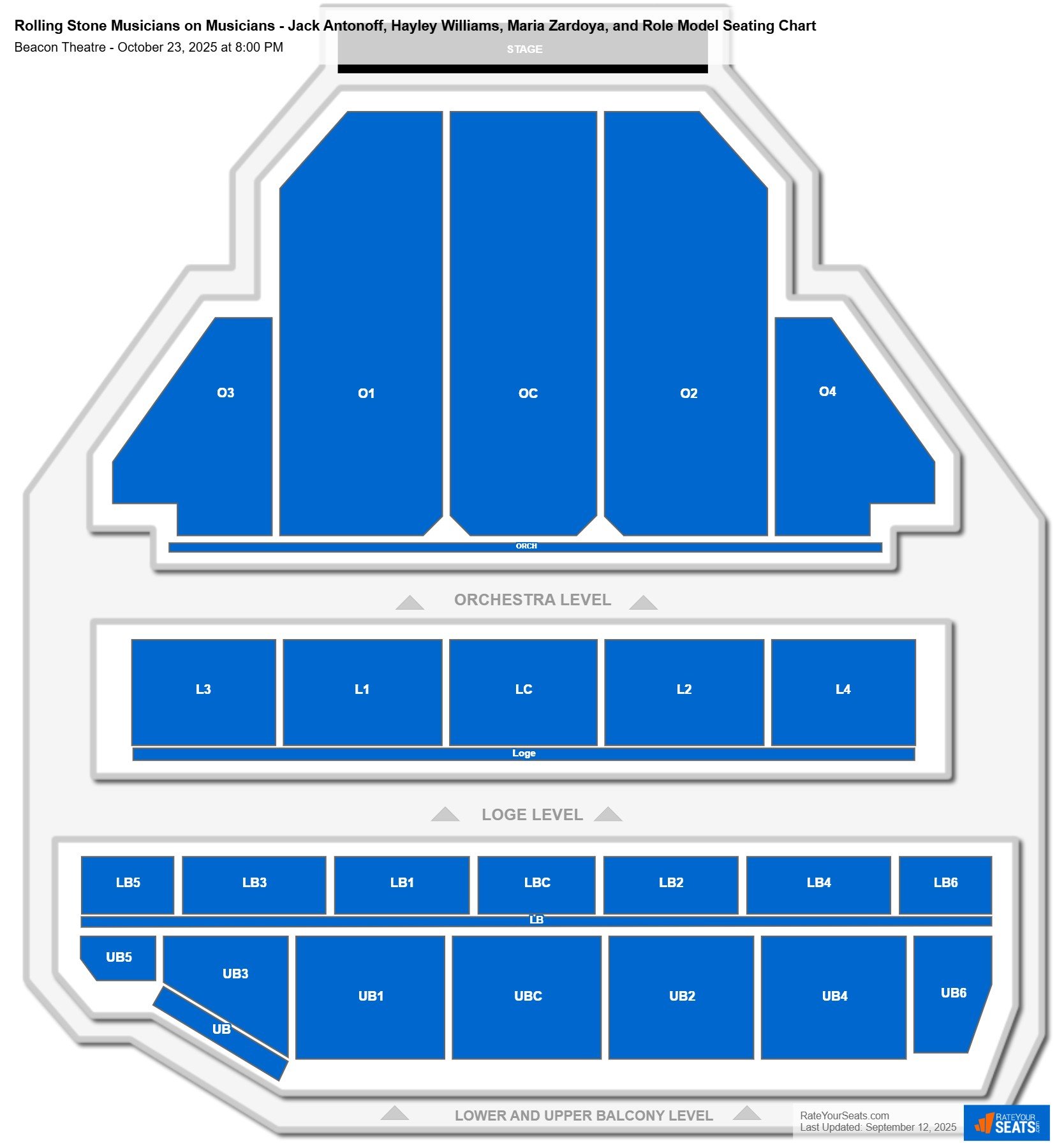 Rolling Stone Musicians on Musicians - Jack Antonoff, Hayley Williams, Maria Zardoya, and Role Model seating chart Beacon Theatre