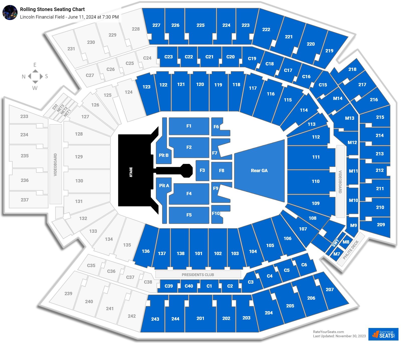 Rolling Stones with Kaleo seating chart Lincoln Financial Field